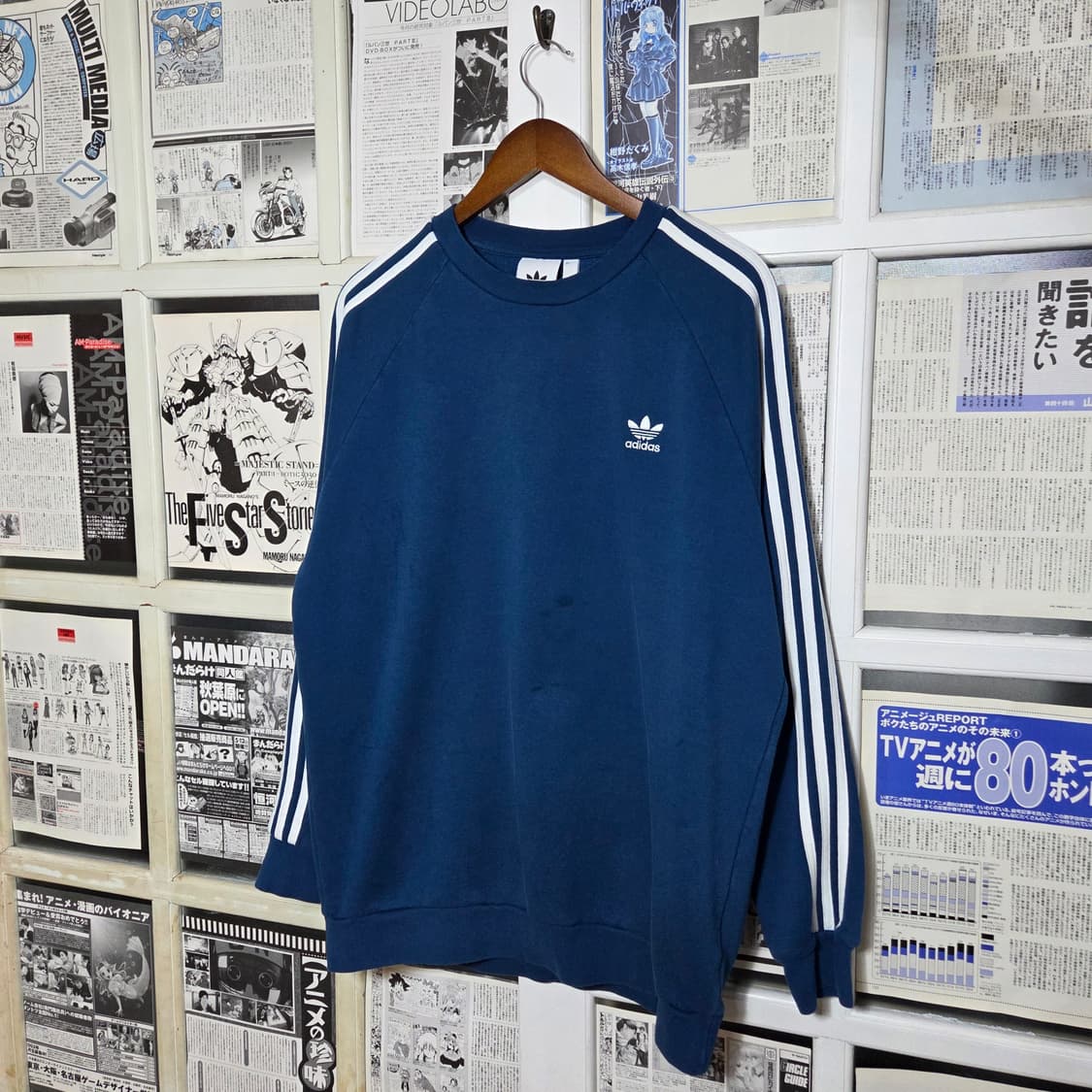 아디다스 블루그린 삼선 약기모 맨투맨 상품이미지1