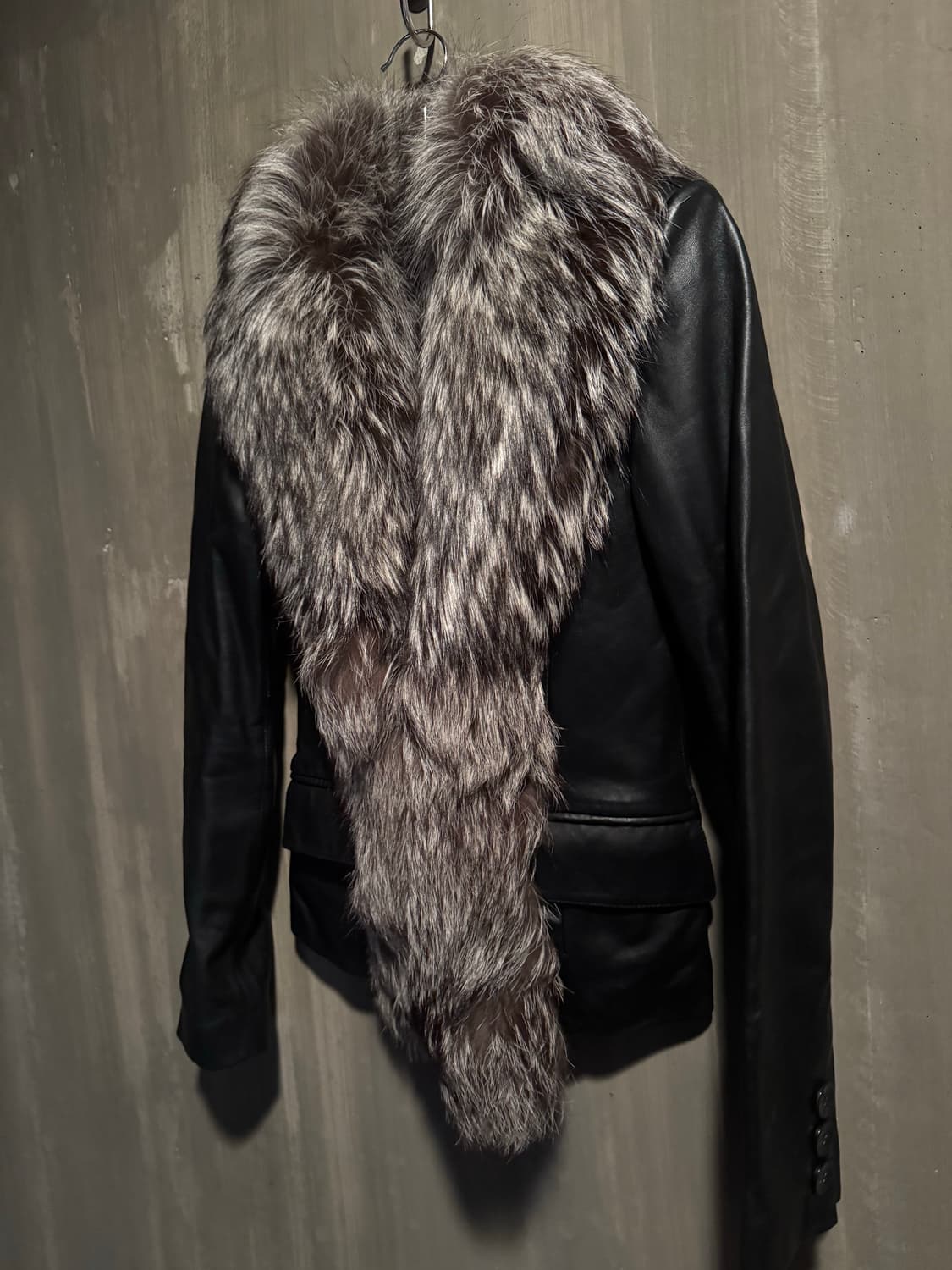Black Leather Fur Collar Jacket 상품이미지2
