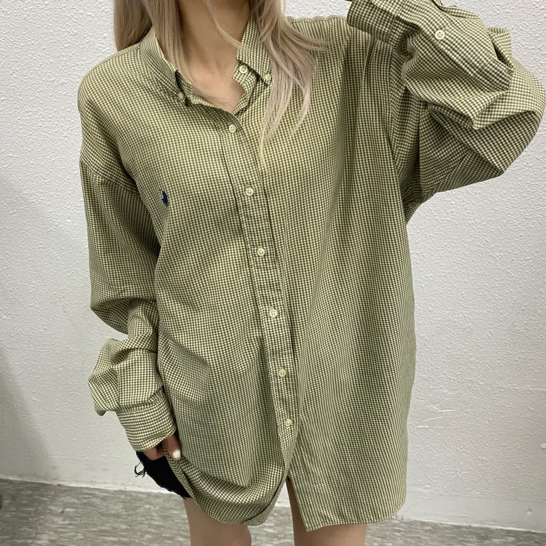 폴로 랄프로렌 네이비포니 카키베이지체크 셔츠 XL 상품이미지1
