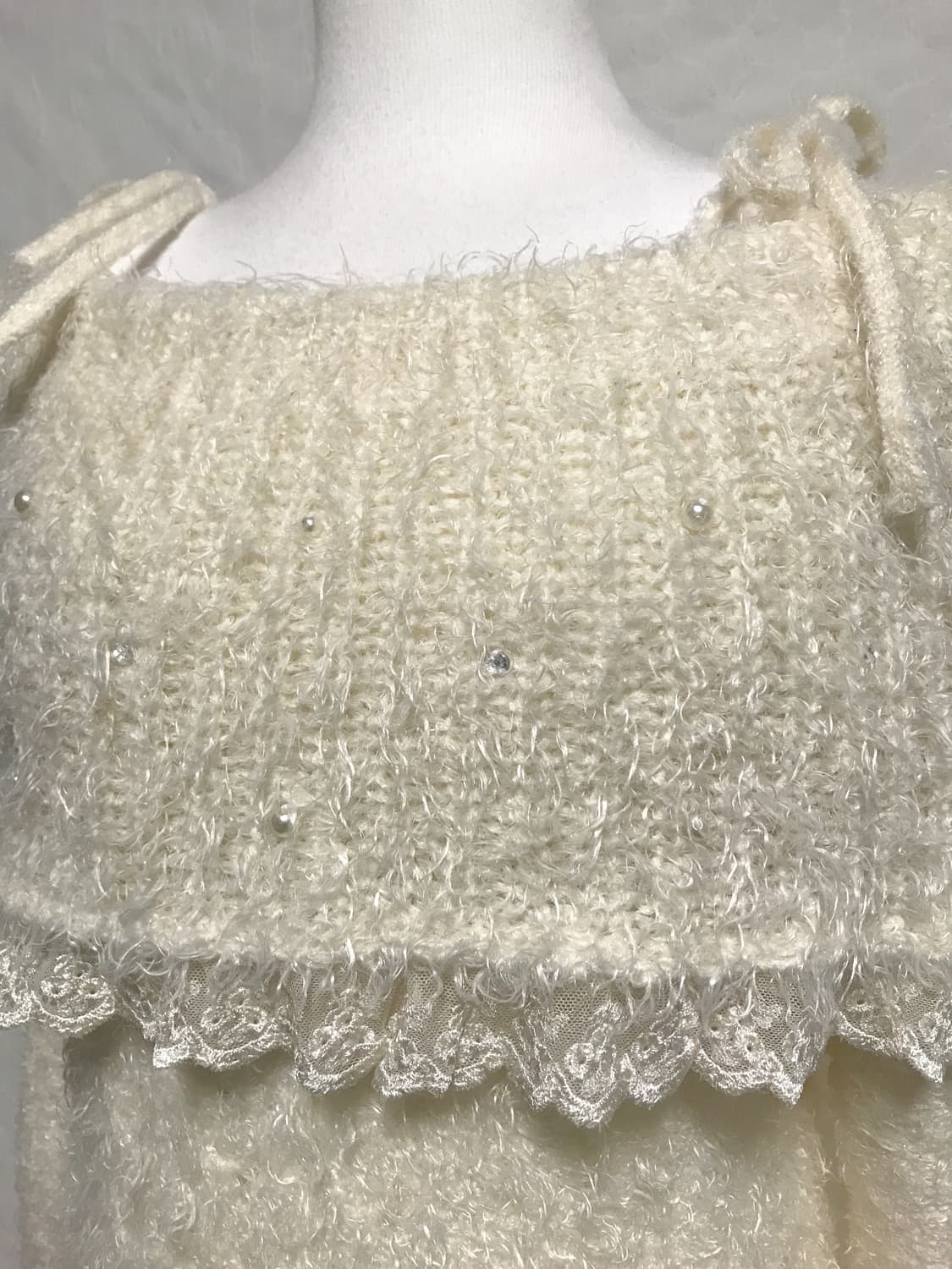 빈티지 액시즈팜 히메갸루 라떼갸루 진주 레이스 오프숄더 니트 상품이미지2