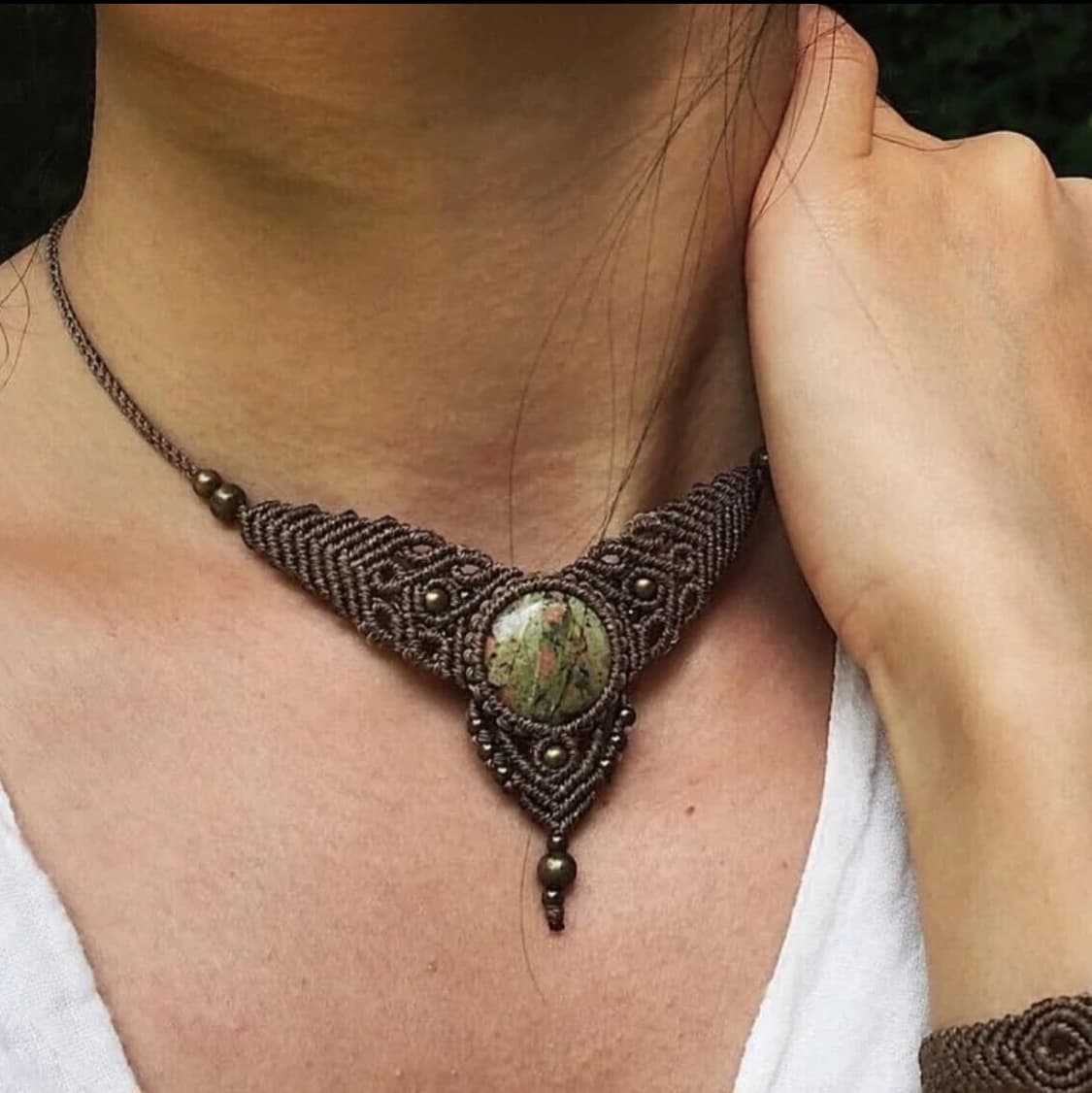 천연 원석 우나카이트 매화석 마크라메 목걸이 초커 네크리스 그린 상품이미지4