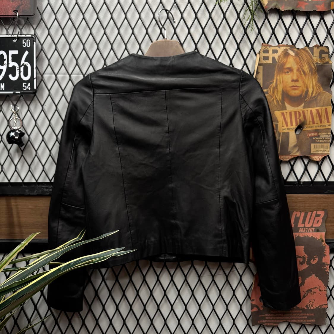JPN VINTAGE 루즈 비프 노카라 크롭 레더 자켓 블랙 상품이미지2