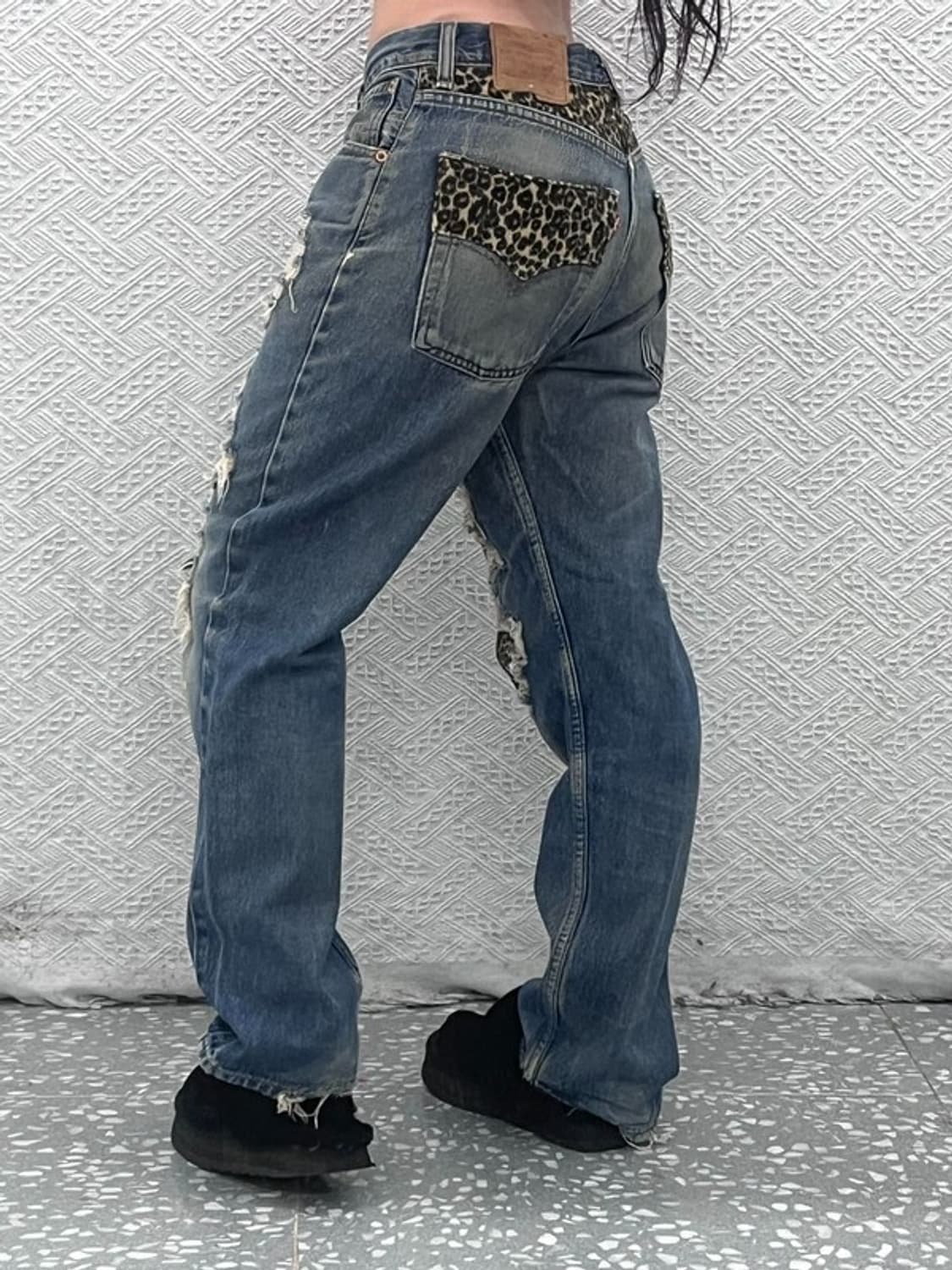 리바이스 희귀 갸루 레오파드 데미지 커스텀 데님팬츠 31인치 C07467 상품이미지2