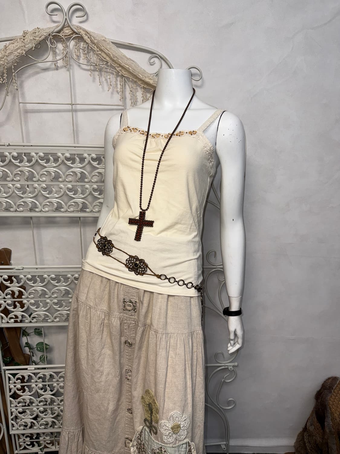 Ivory wood beads detail cotton 슬리브리스 상품이미지5