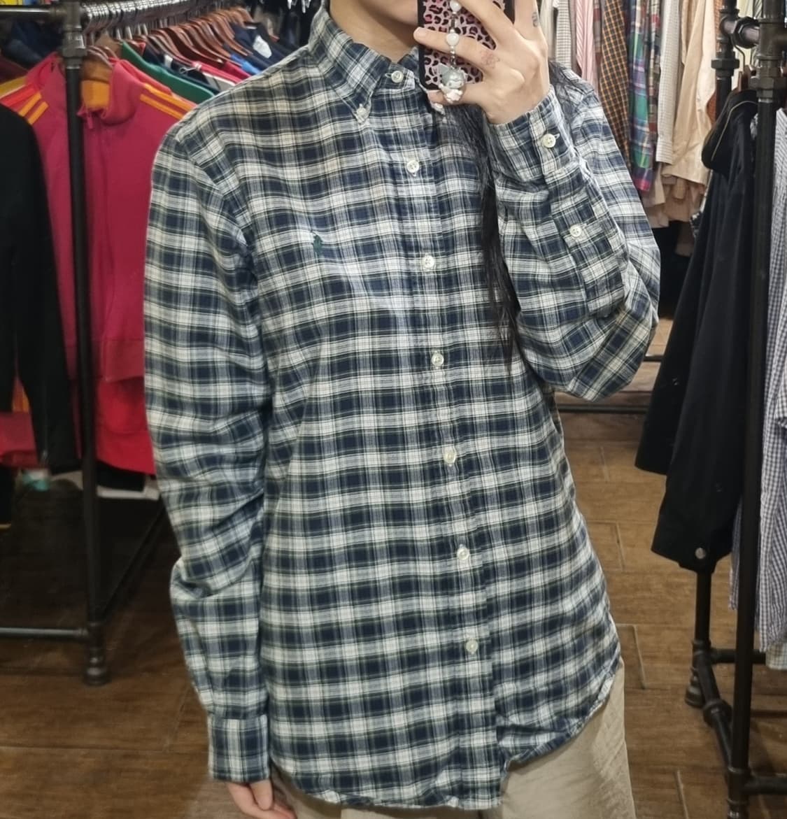 [Hi] polo 폴로 긴팔 체크셔츠 네이비 상품이미지2