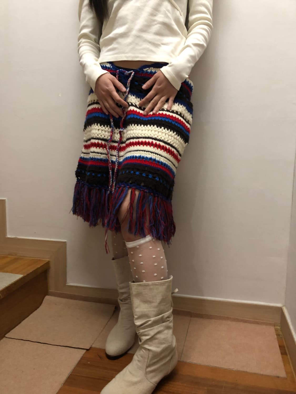 빈티지 보헤미안 믹스 컬러 투웨이 니트 스커트 상품이미지6