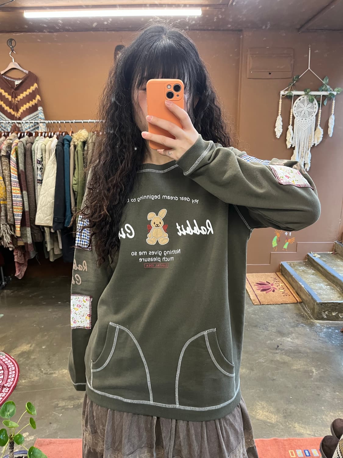 일본 빈티지 패치포인트 카키 맨투맨 상품이미지5