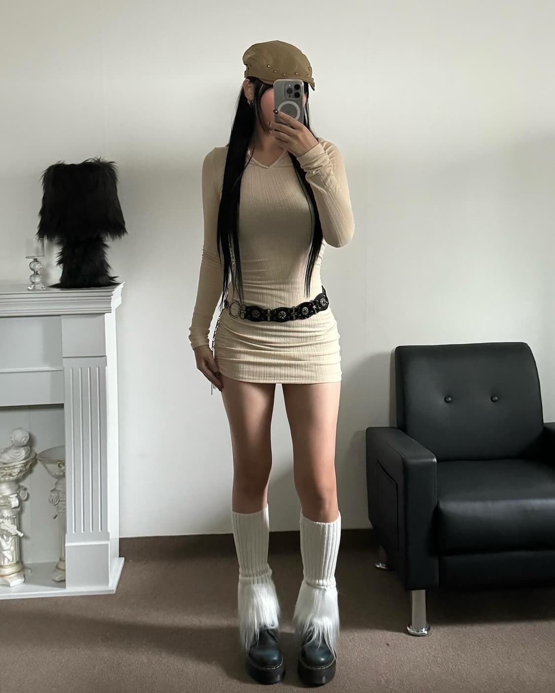 후드 기모 셔링 원피스새상품 상품이미지1