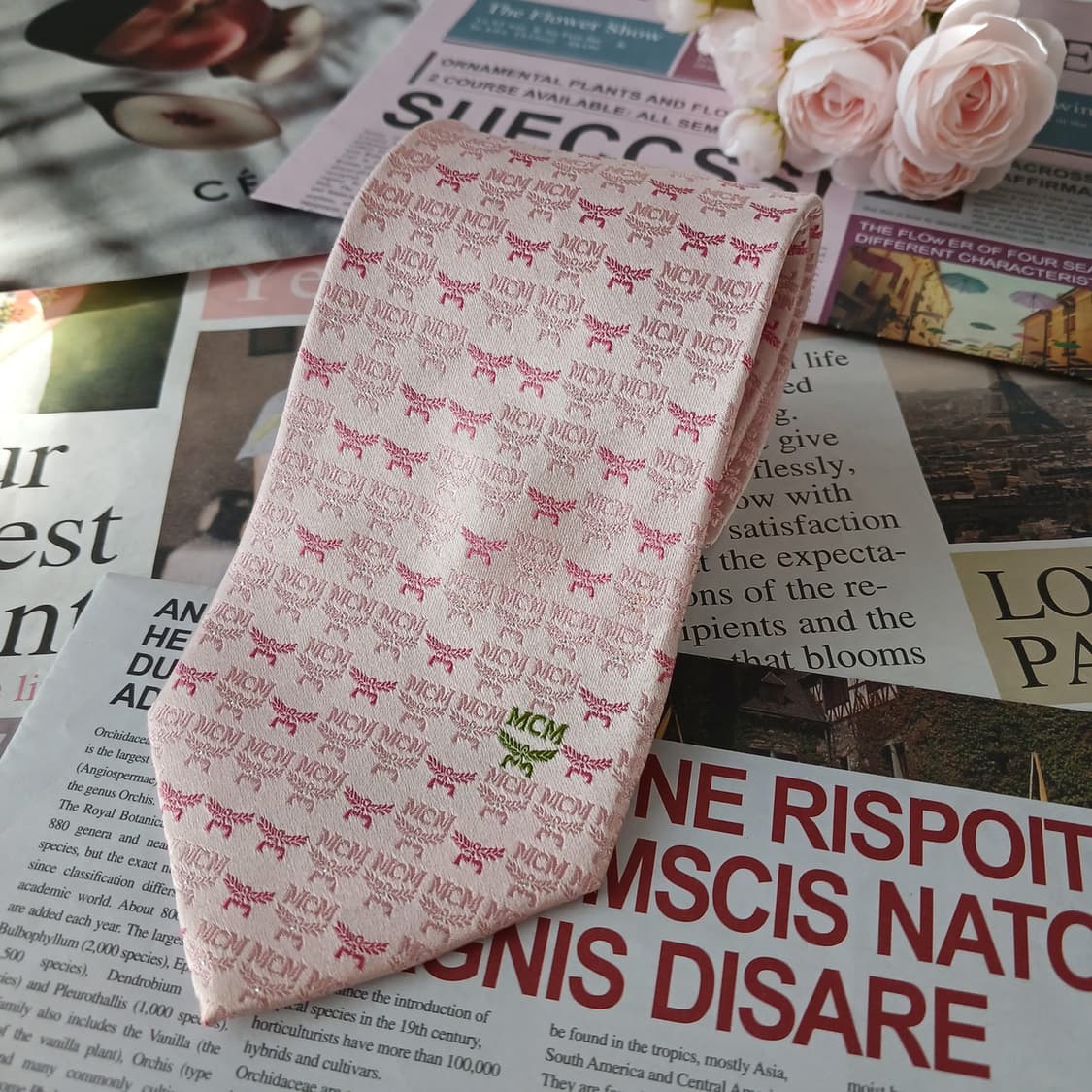 MCM 실크 핑크 로고 자카드 넥타이 9.3cm A+등급 A19201
 상품이미지2