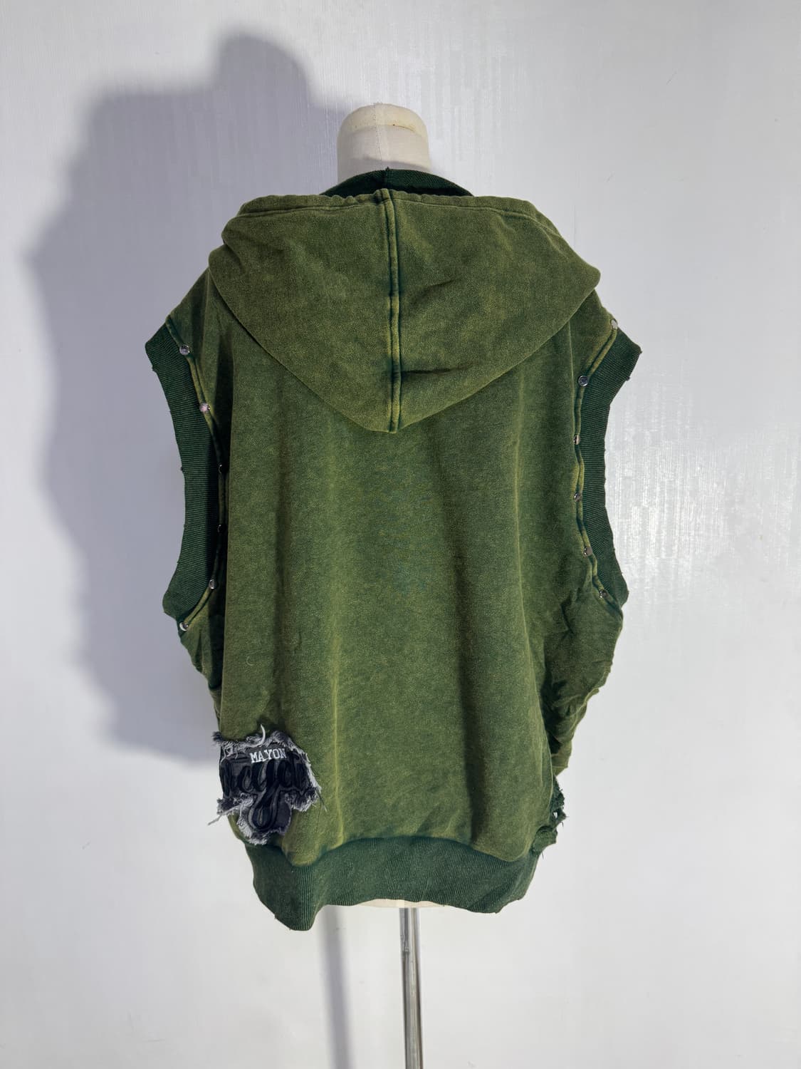 빈티지 페이드 그린 데미지 후드 베스트 y2k lgb goa 모터사이클 상품이미지3