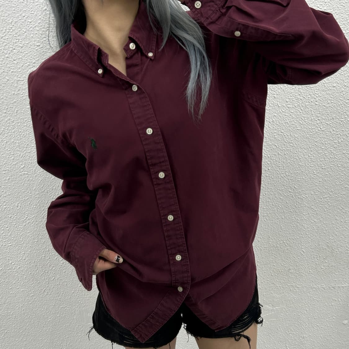 폴로 랄프로렌 그린포니 버건디 코튼셔츠 M 상품이미지1