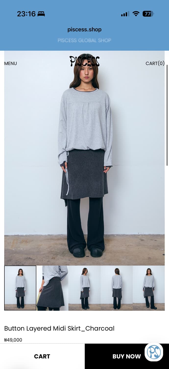 파이시스 Button Layered Midi Skirt_Charcoal 상품이미지1