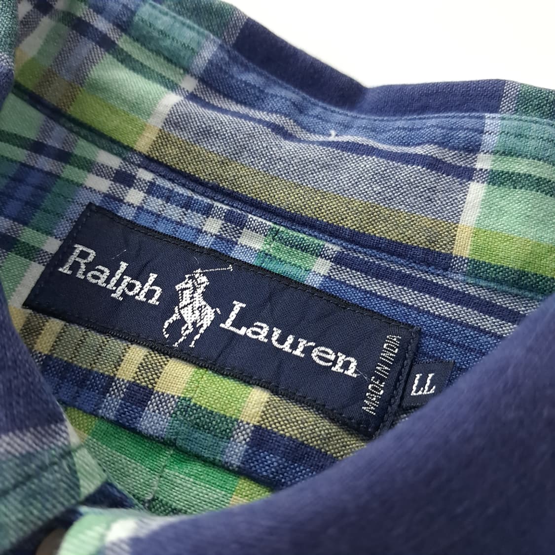 CK302 L 폴로 90s 일본판 네이비 그린 마드라스 셔츠 남방 상품이미지3