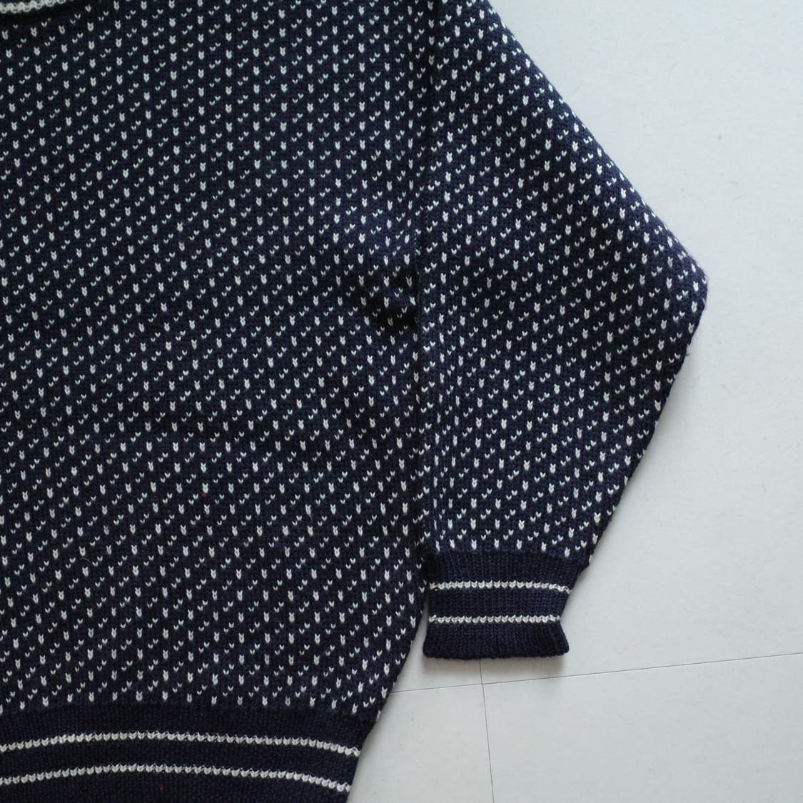 버드아이 브리티시 울 100% 네이비 크루넥 피셔맨 니트 M 상품이미지3