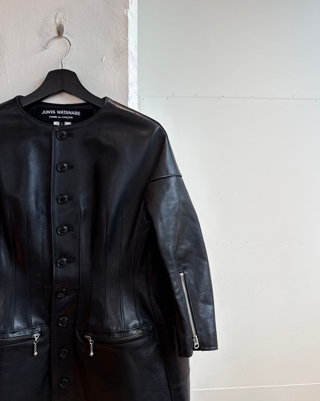 준야 와타나베 블랙 11FW 컬렉션 카우레더 코르셋 레더 코트 자켓  상품이미지5