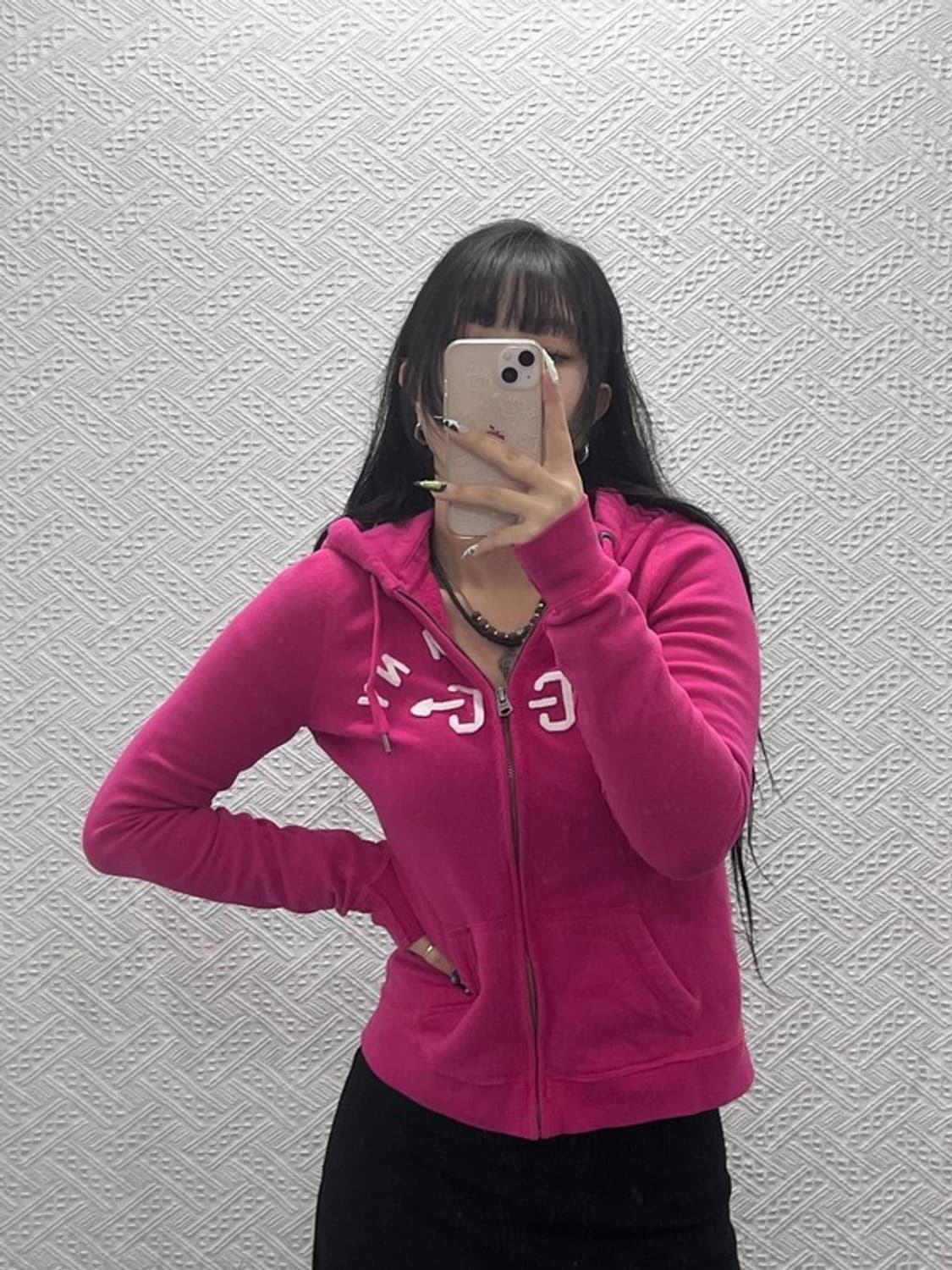 아베크롬비 Y2K 갸루 00's  핫핑크 기모 후드집업 S C08814 상품이미지2