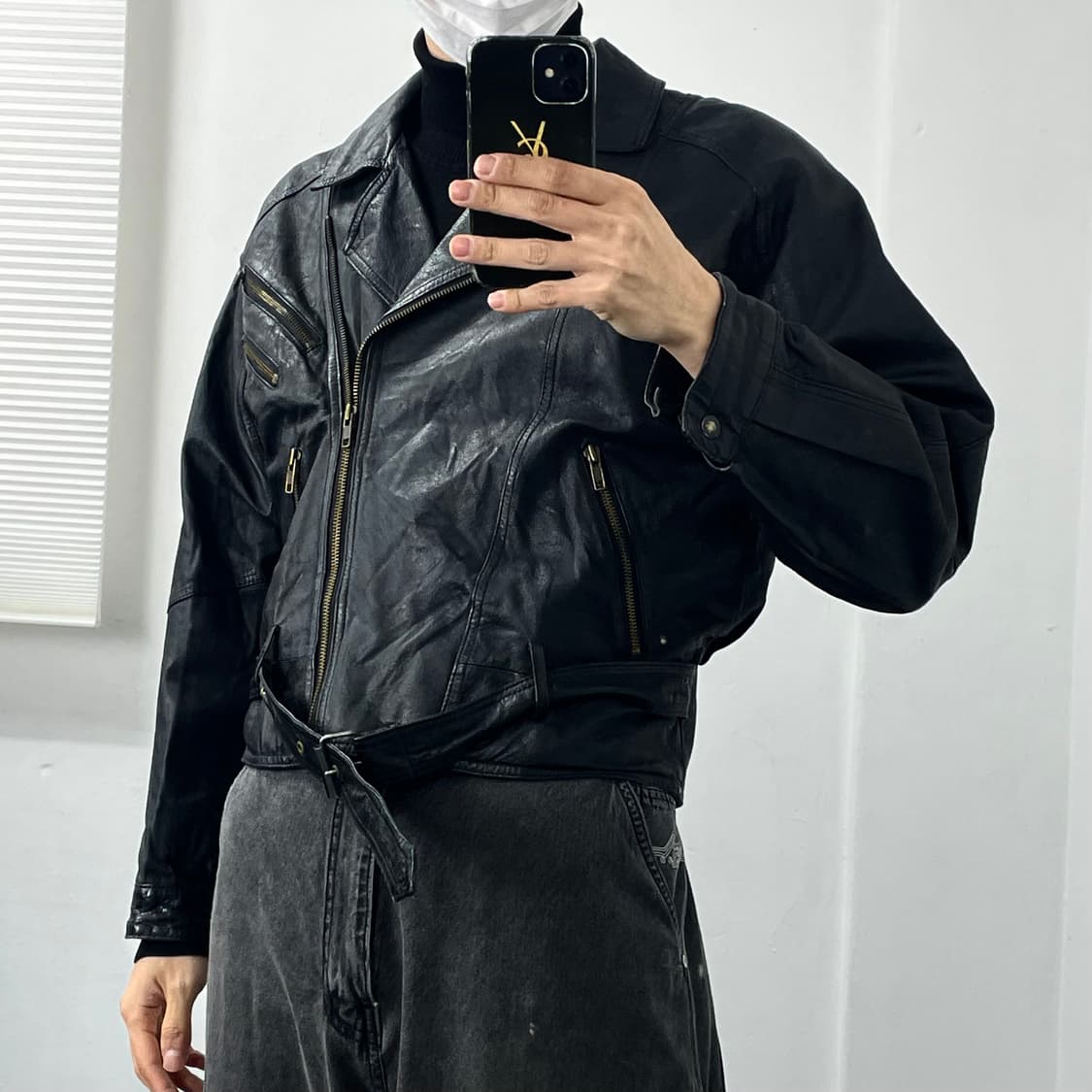 L 양가죽 해체주의 크롭 라이더 자켓 상품이미지2