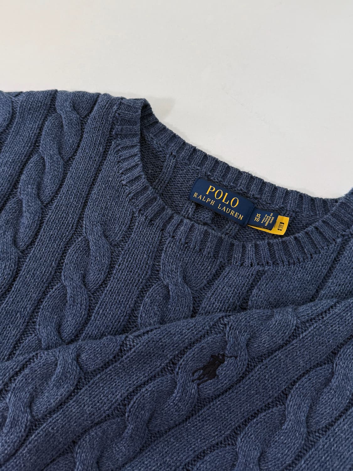 폴로 랄프로렌 오버핏 신형 QR라벨 인디고블루 코튼 케이블 니트 상품이미지4