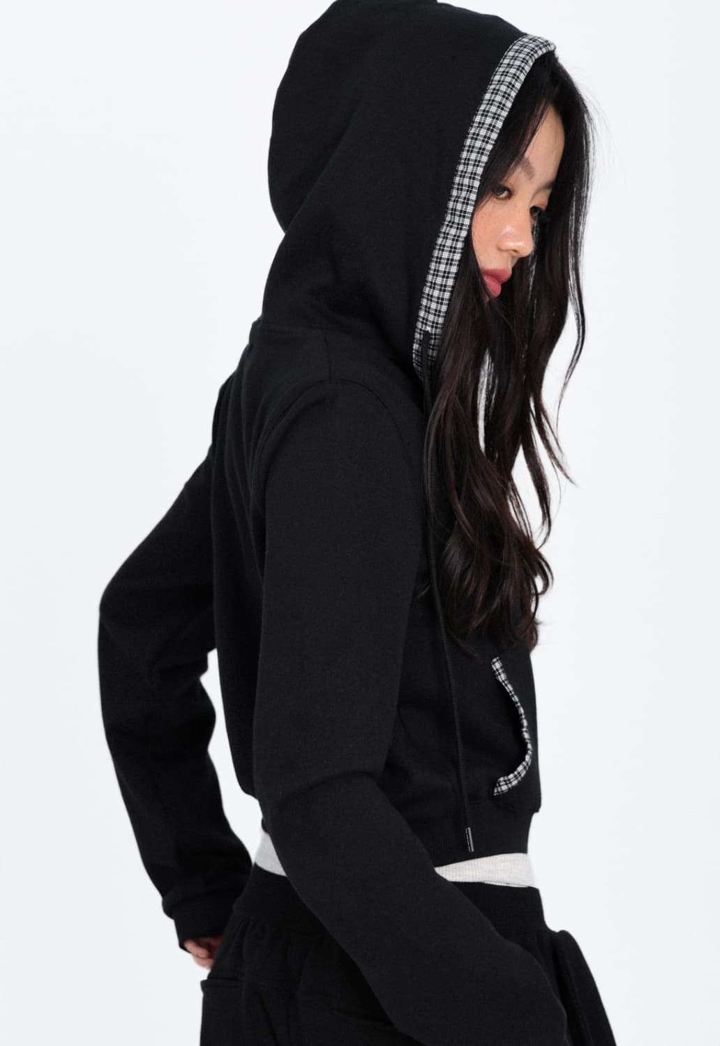 Check Opening Daily Hooded Zip-Up _Black 상품이미지1