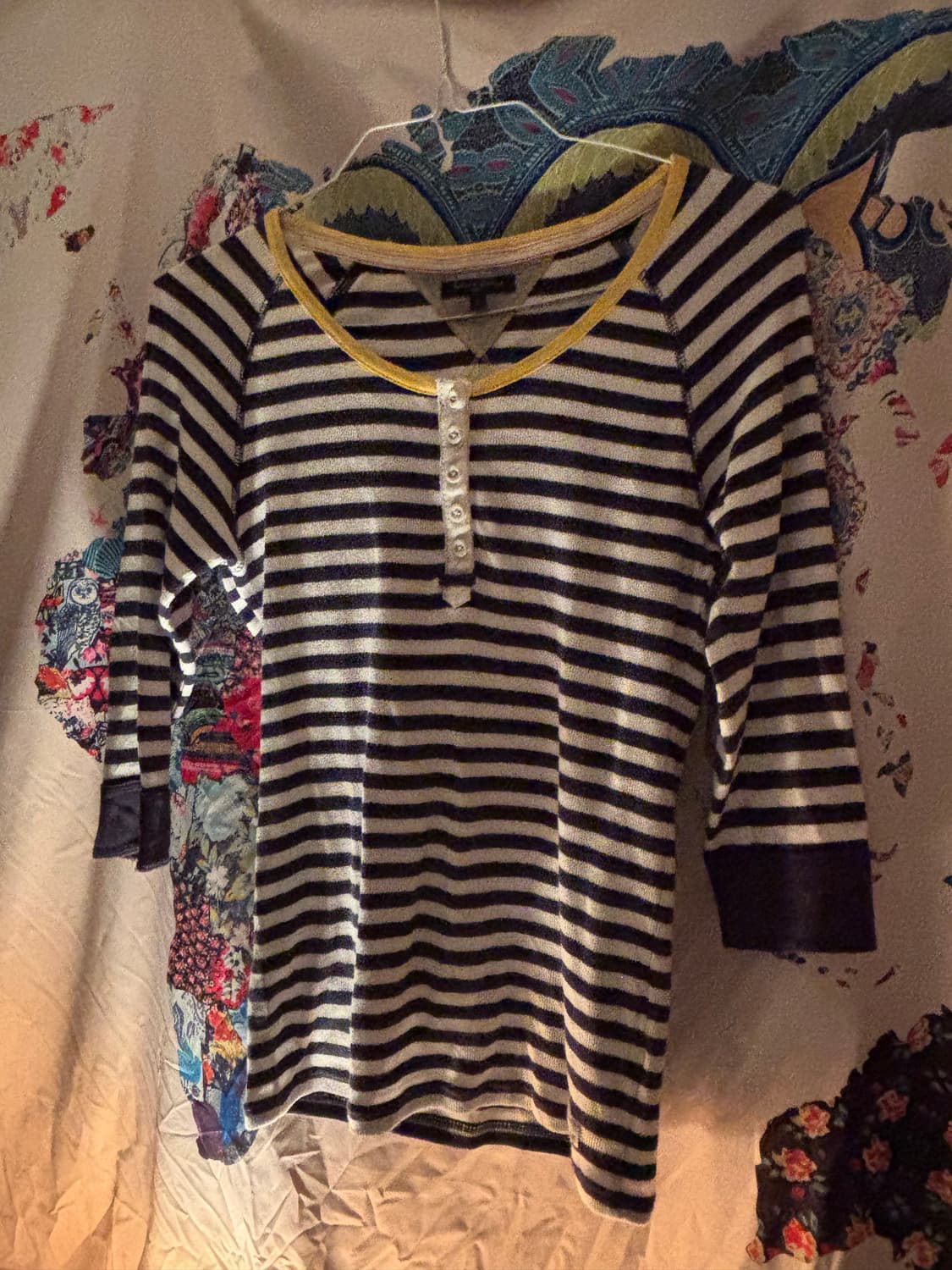 타미힐피거 스트라이프 네이비 옐로우 버튼 5부 티셔츠 핀터레스트 y2k 상품이미지2