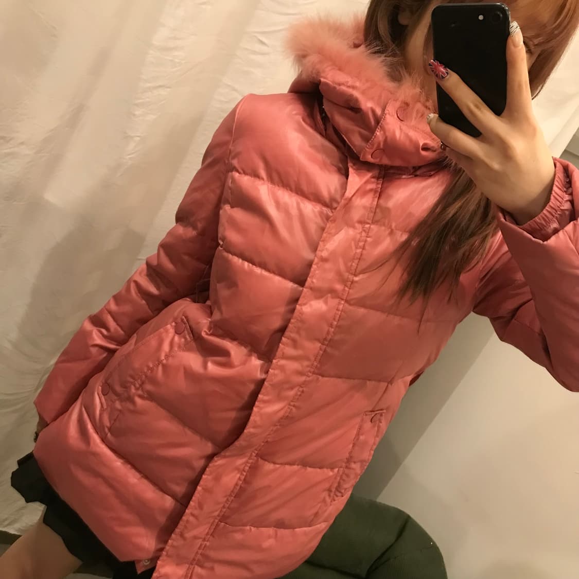 Soup 로걀 라떼갸루 하구미 핑크퍼 구스다운 패딩 상품이미지1