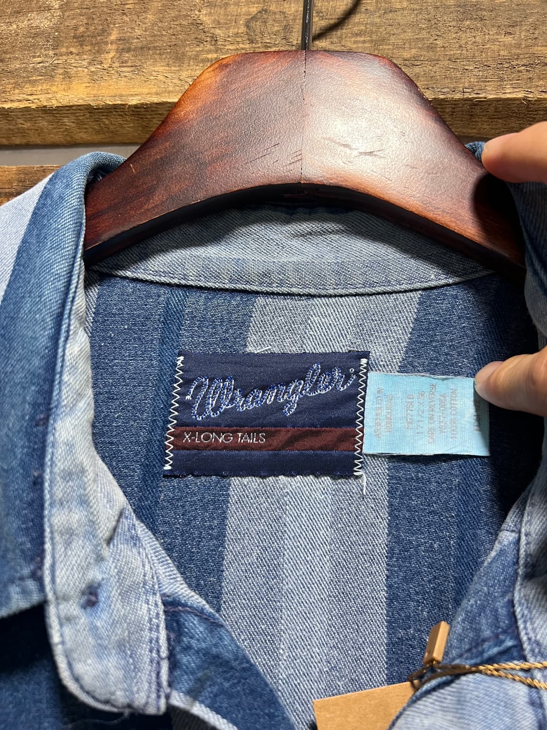 [2XL]90s 랭글러 USA 블루 다잉 스트라이프 버튼다운 웨스턴 셔츠 상품이미지2