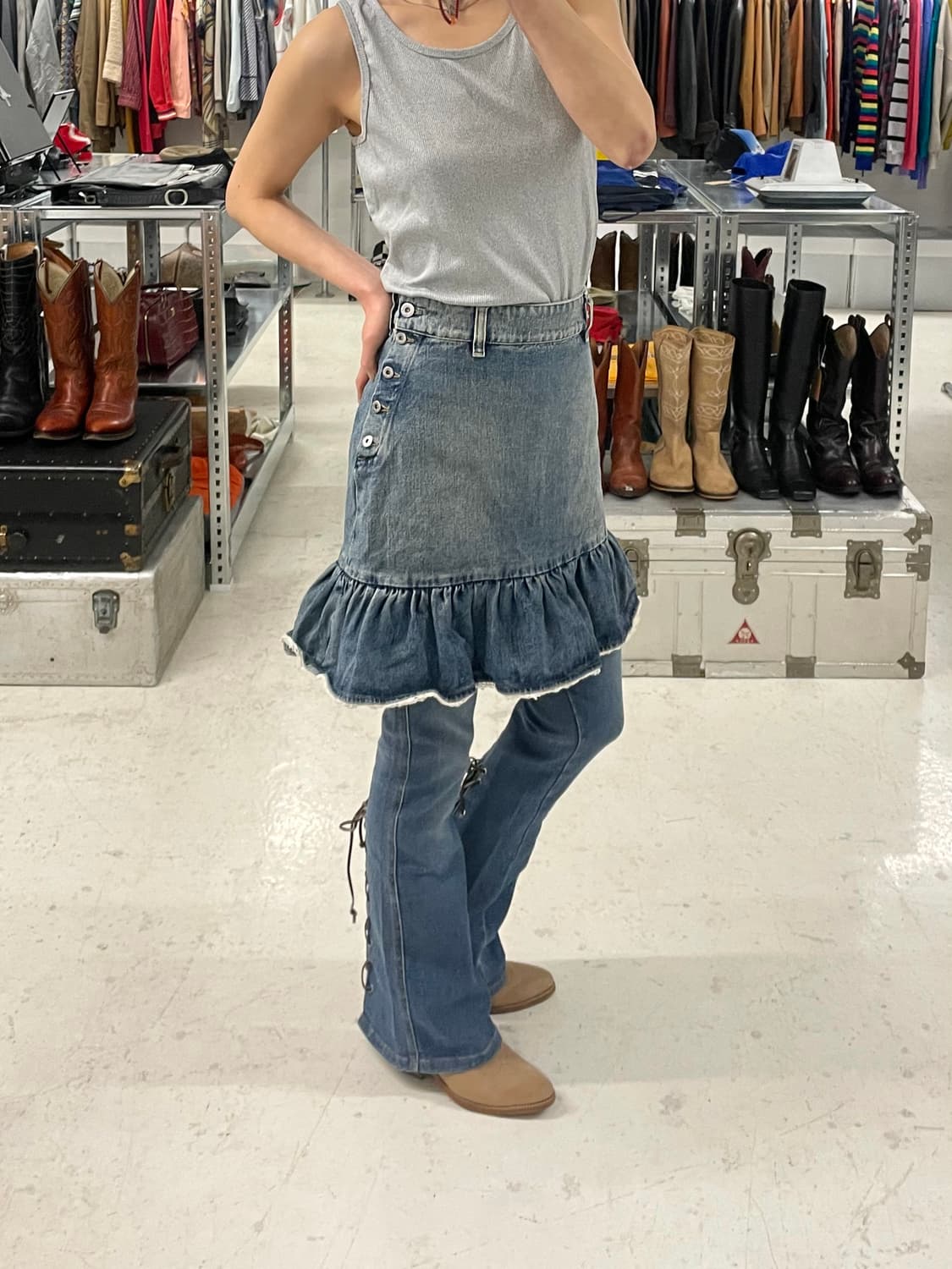 VTG lace-up denim boots cut 레이스업 부츠컷 데님 상품이미지1