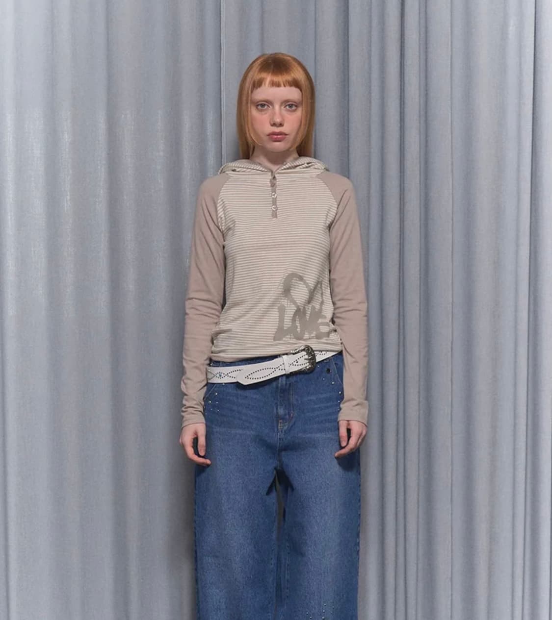 팬시클럽 러브 스트라이프 후드 베이지 상품이미지5