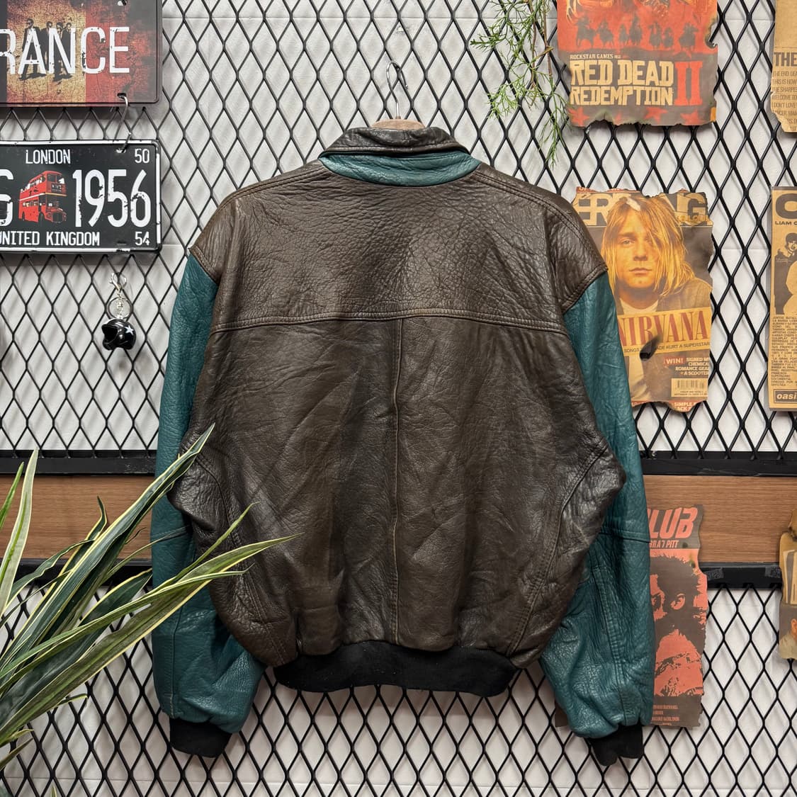 USA VINTAGE 빈티지 레더 플라이트 자켓 소매 청록 배색 브라운 상품이미지2