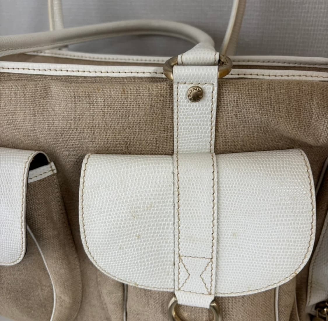 프랑스 란셀 베이지 캔버스 화이트 가죽 토트백 프렌치 상품이미지2