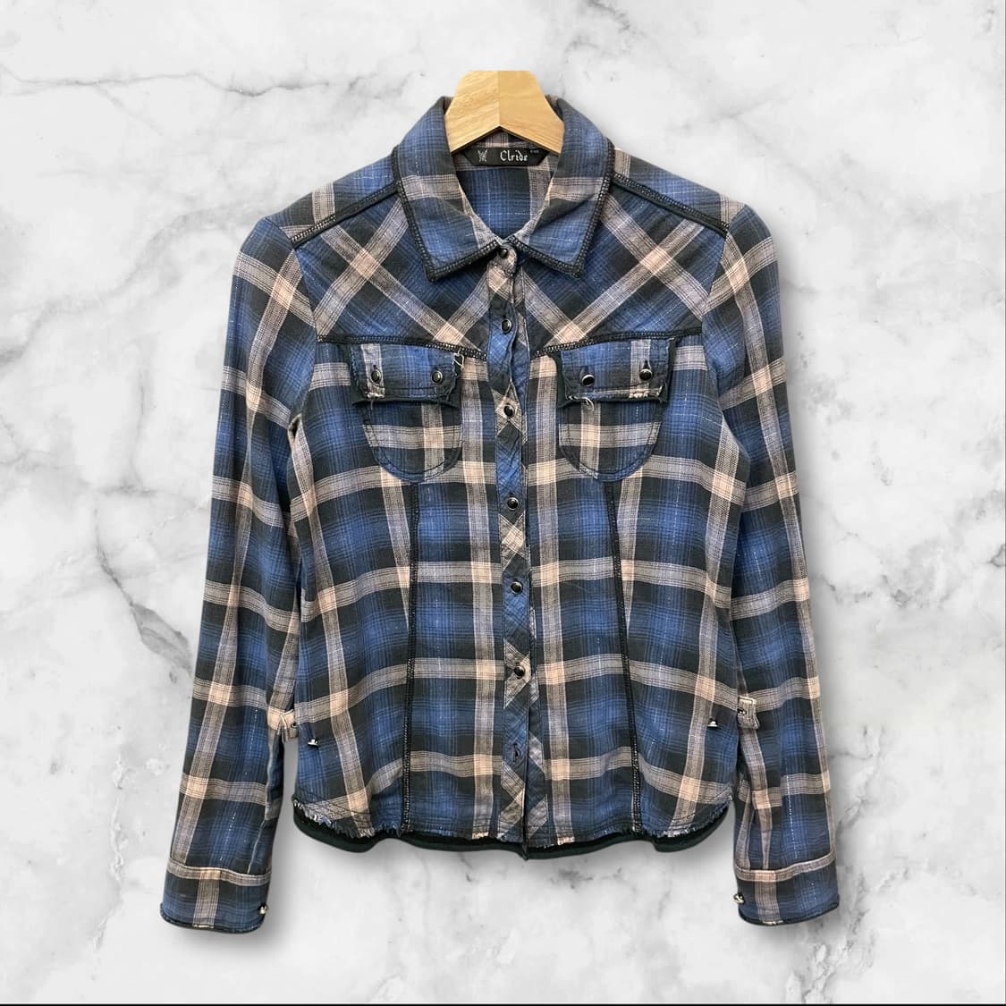 빈티지 네이비블루 체크 y2k 웨스턴 긴팔 셔츠 85 상품이미지1