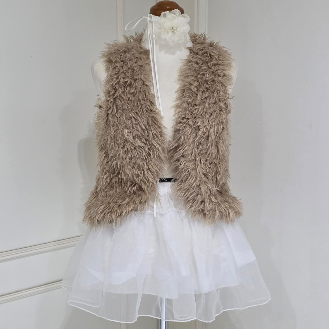 일본빈티지)브라운 라떼히메갸루st 모리걸 인조퍼 로맨틱 베스트겨울조끼 상품이미지1