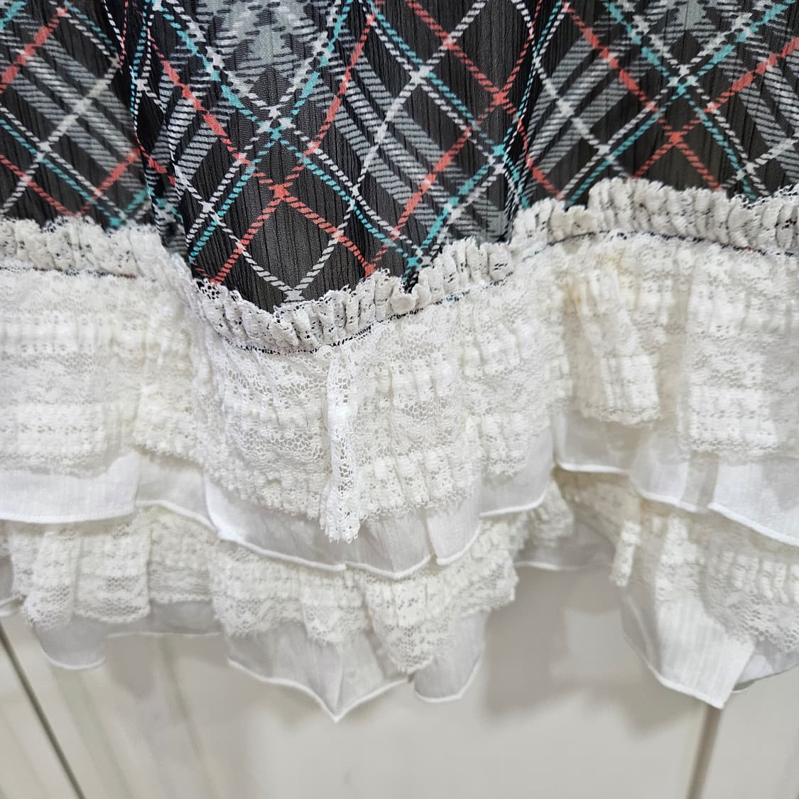 체크 리본 레이스 캐미 원피스 상품이미지5