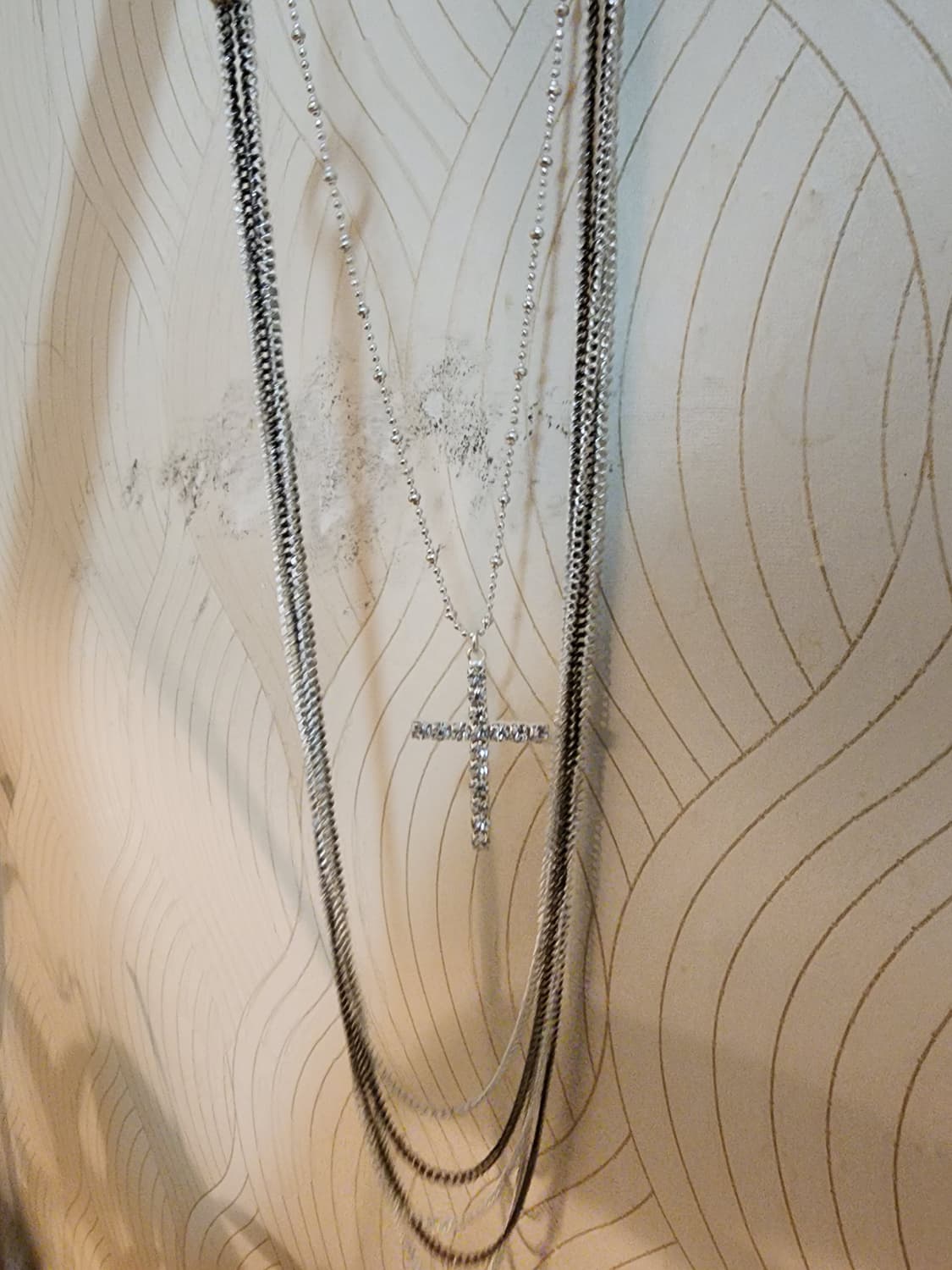 무광실버 레이어드 크로스 목걸이 귀걸이 세트 상품이미지8