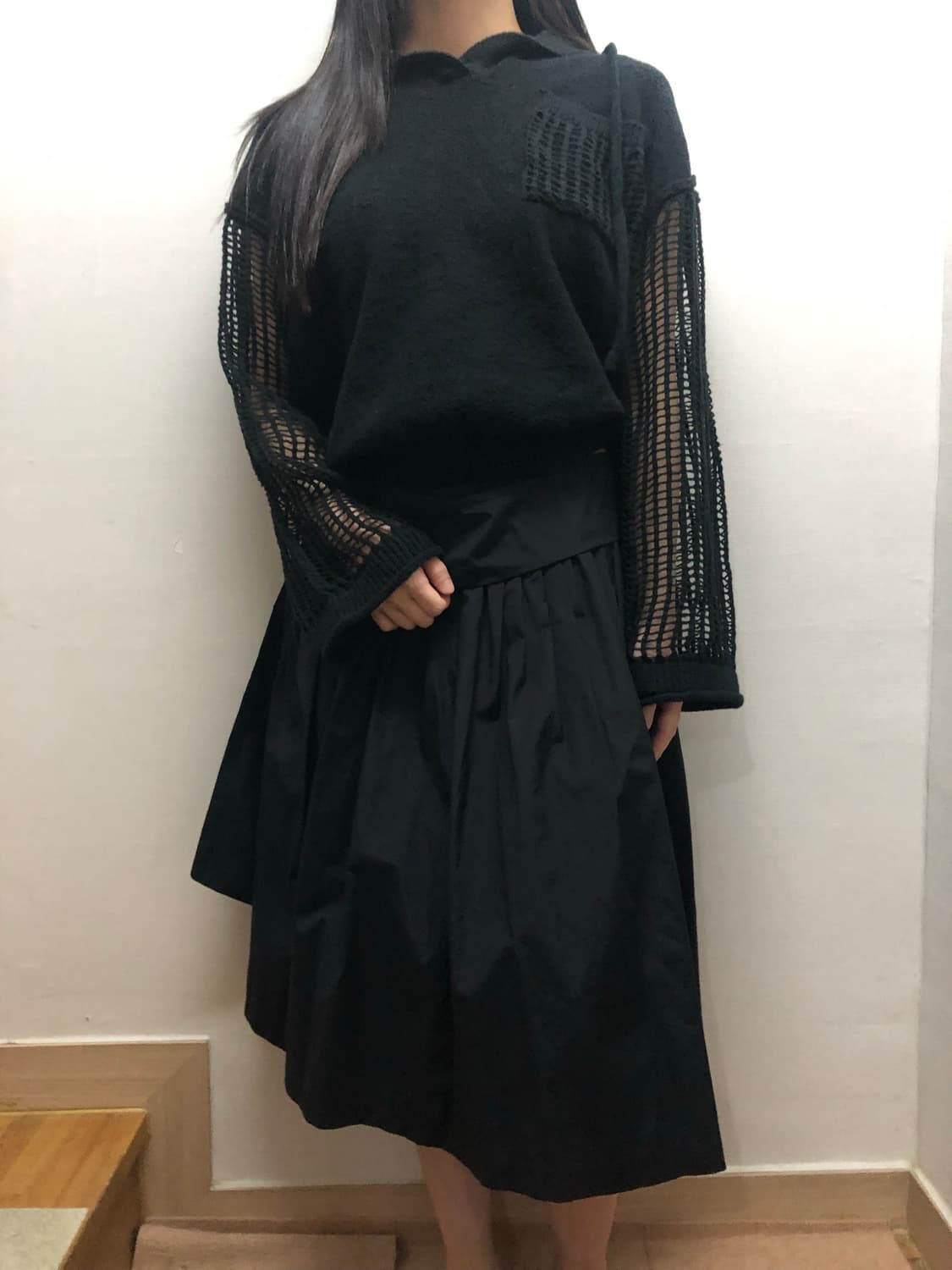 빈티지 블랙 메쉬 슬리브 후디 상품이미지3