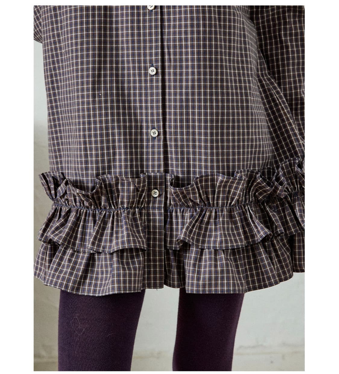 호쿠스포쿠스 Plum Check Trimming Shirt Dress 상품이미지4