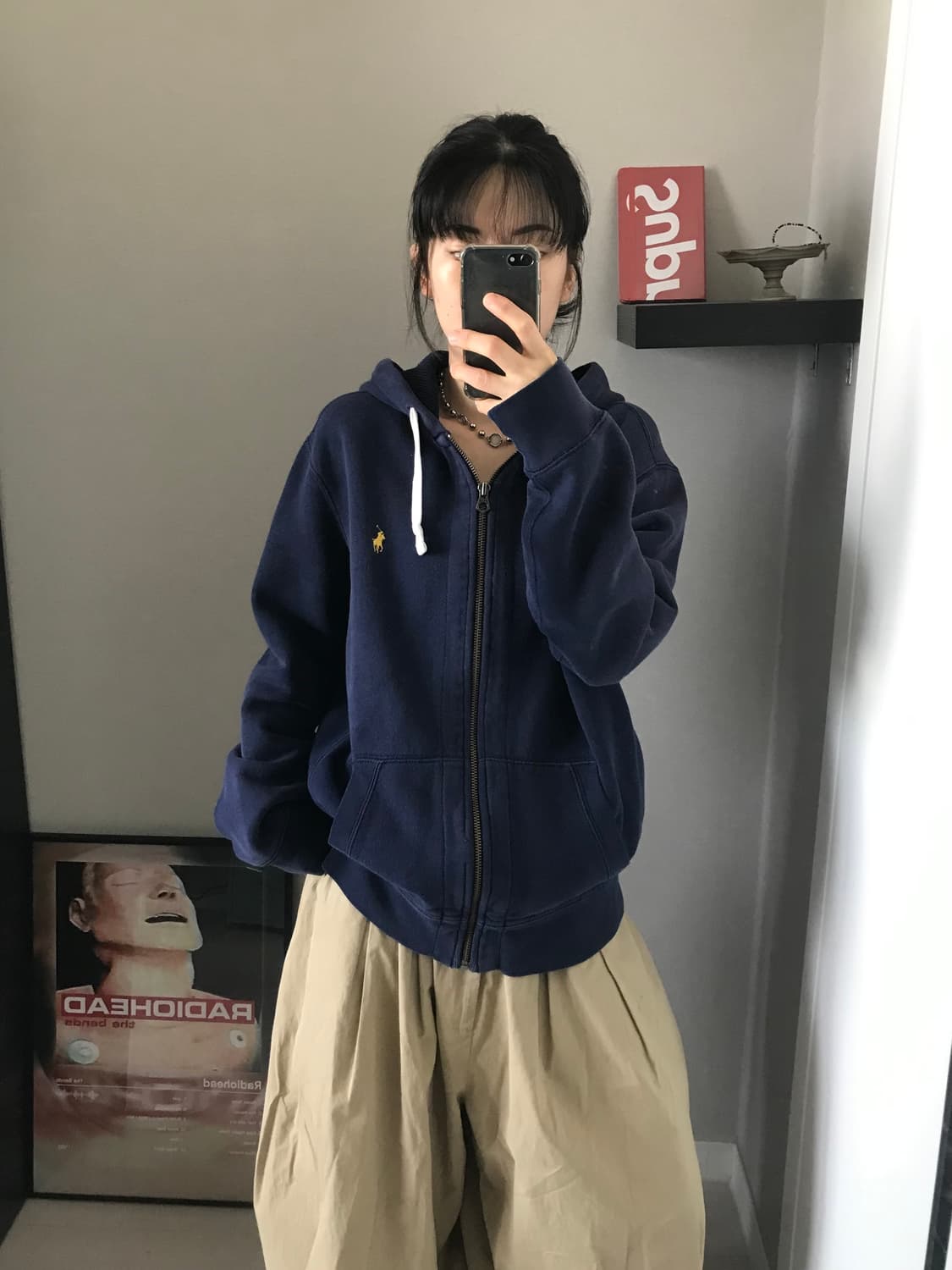 폴로 랄프로렌 포니 로고 헤비 써멀 네이비 후드집업 상품이미지1