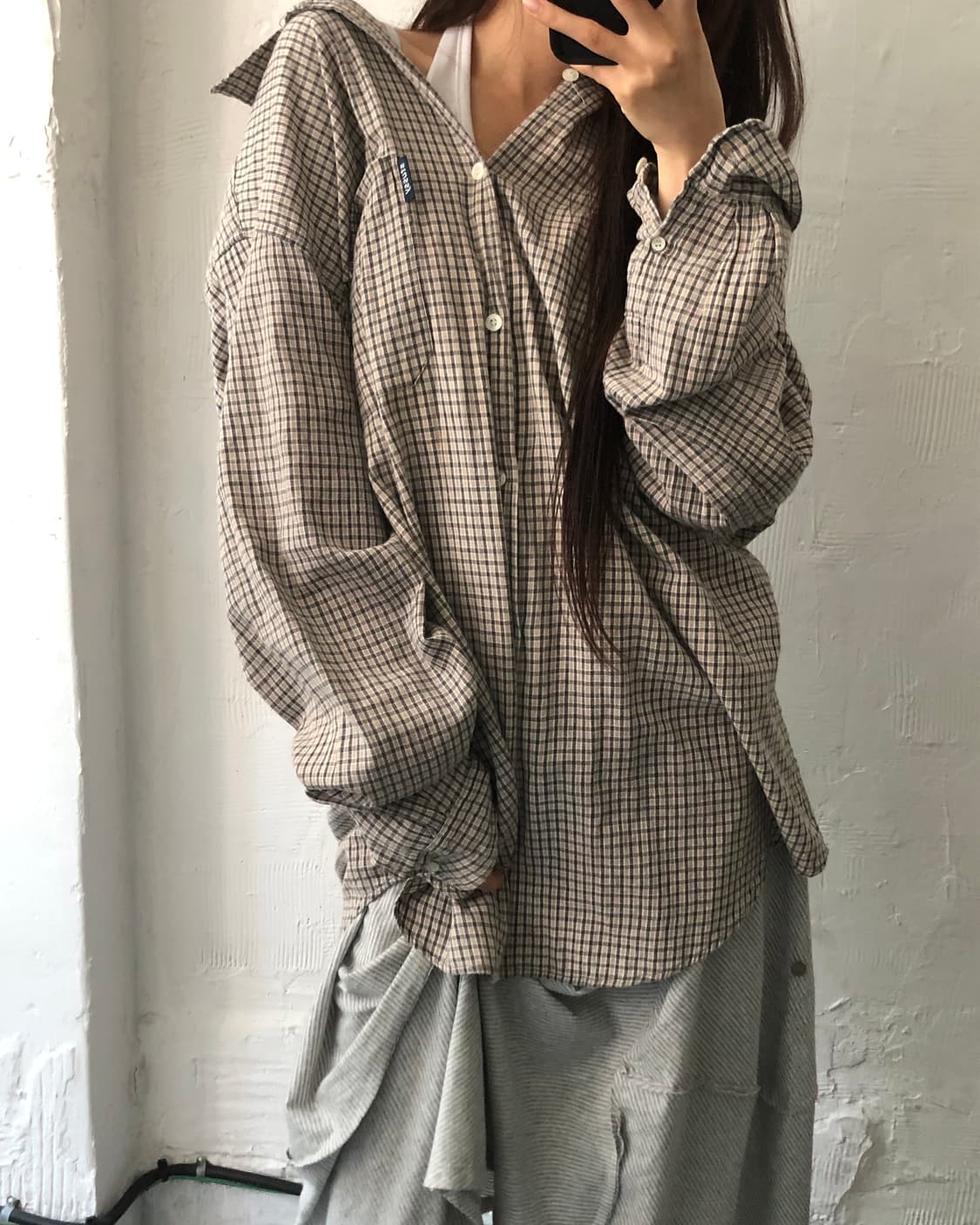 Stussy 스투시 90’s 베이지 체크 코튼 셔츠 상품이미지3