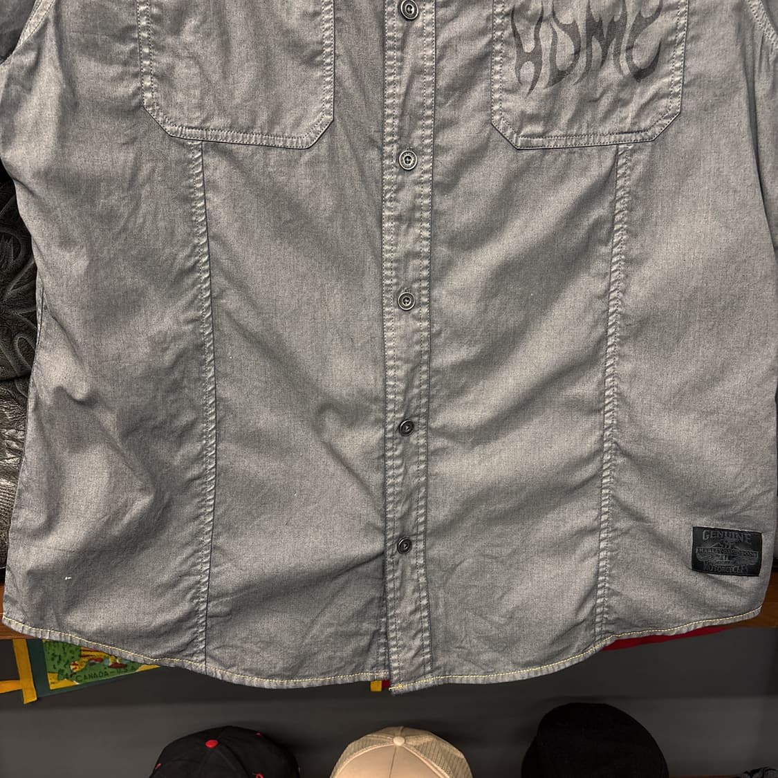 할리데이비슨 피그먼트 다잉 H-DMC 스텐실 워크셔츠 N1066 상품이미지4