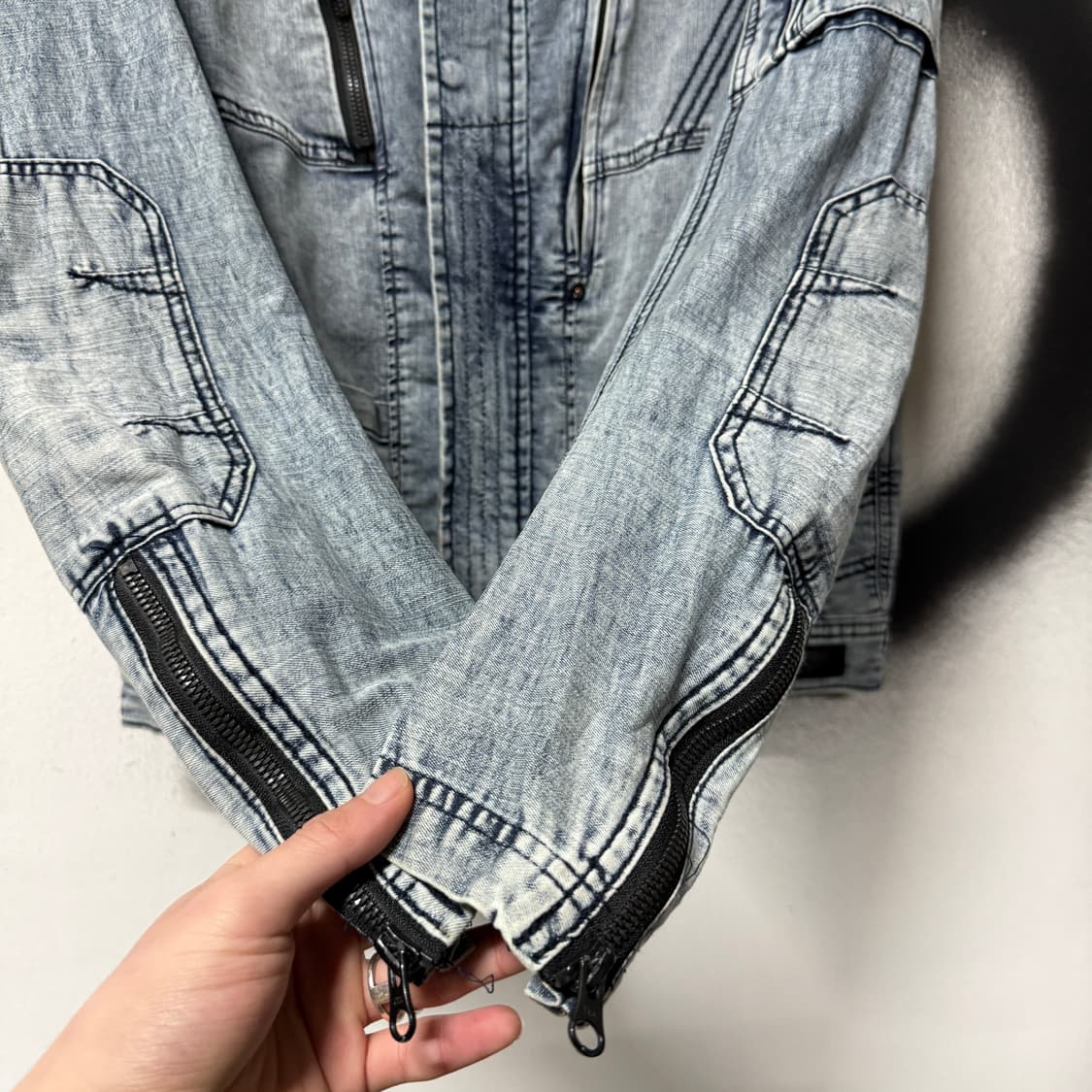 Cordura 코듀라 멀티 디테일 워싱 크롭 데님 바이커 자켓 상품이미지6