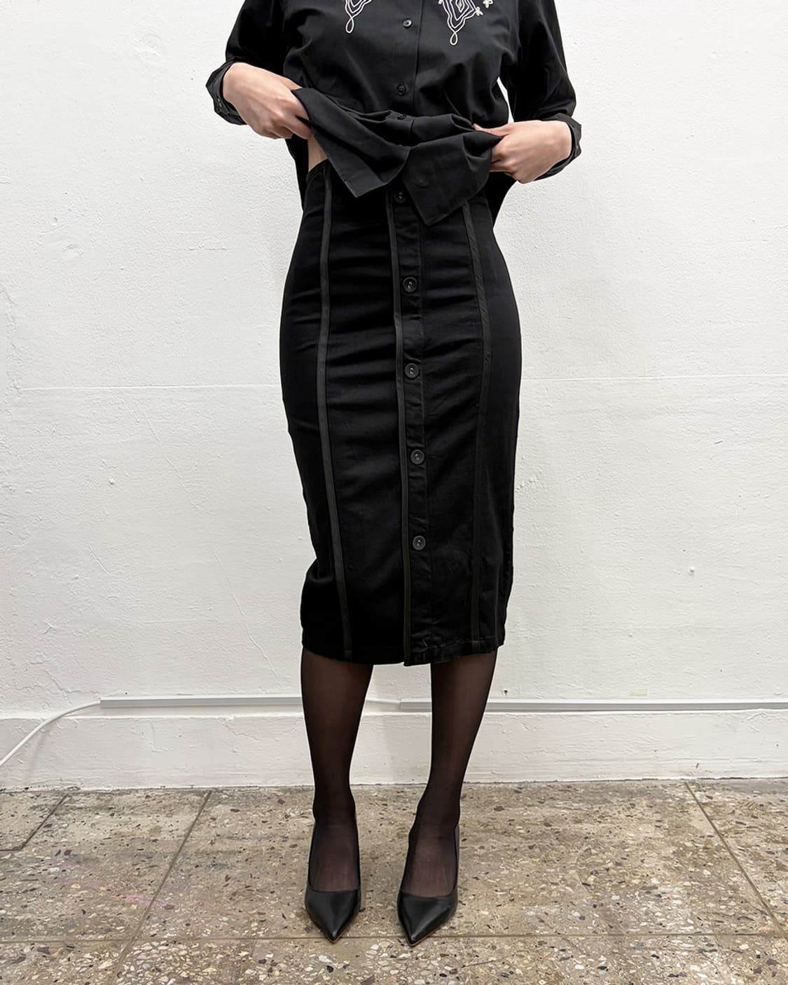 빈티지 파이핑 디테일 버튼 스커트 상품이미지2