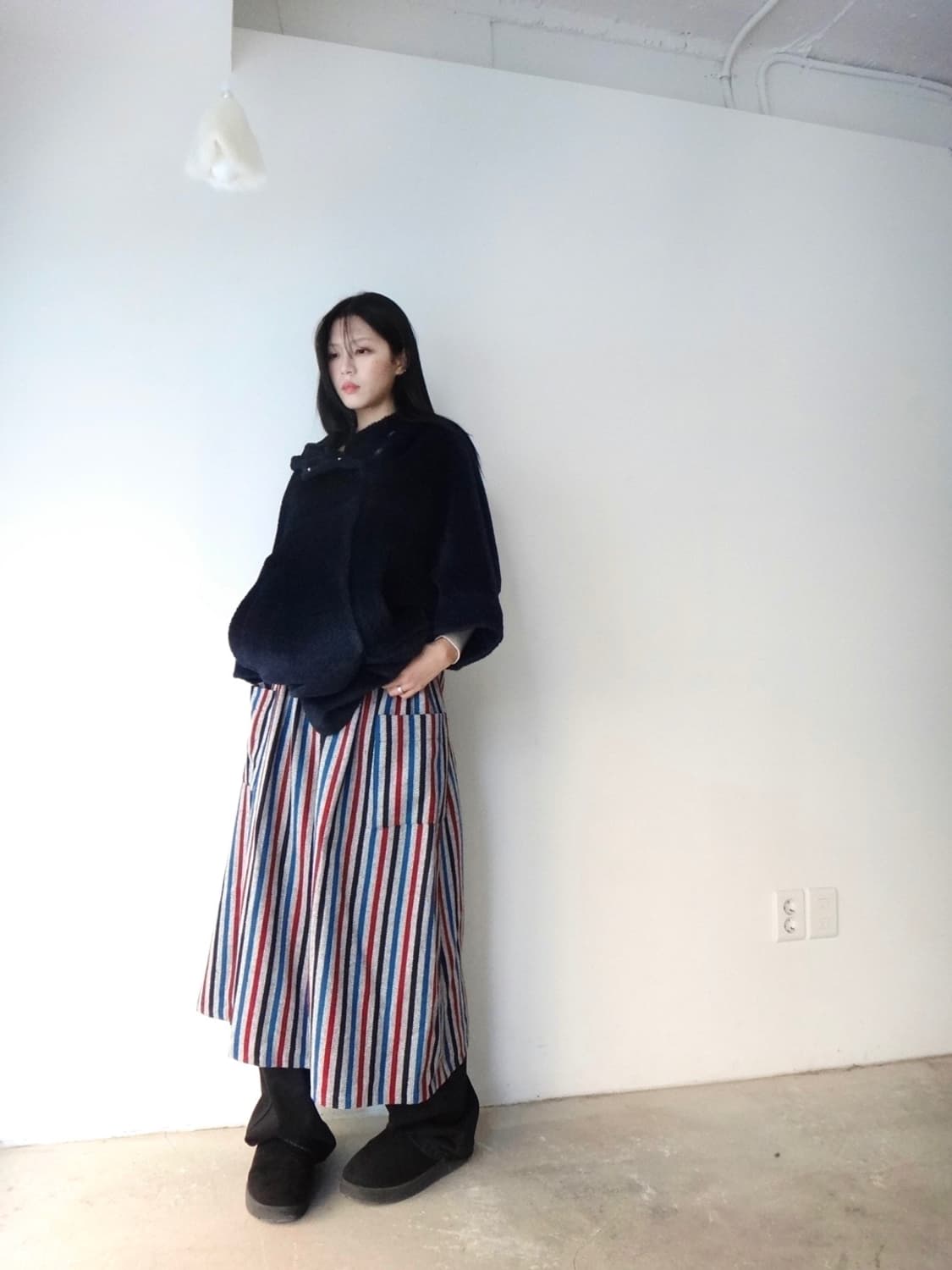 poncho warm alpaca hoody coat / navy 상품이미지1