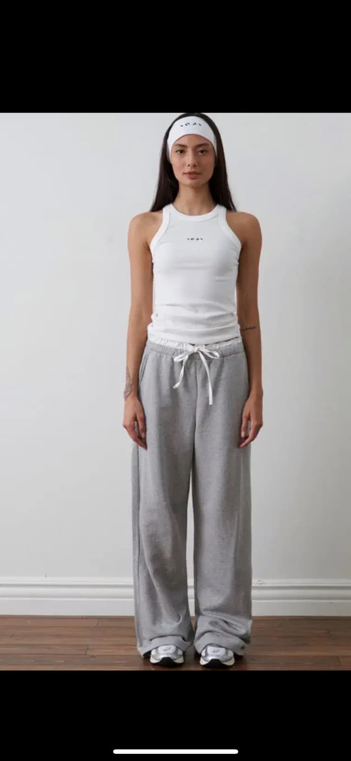 인지액티브 새틴 레이어드 스웻팬츠 그레이 상품이미지2