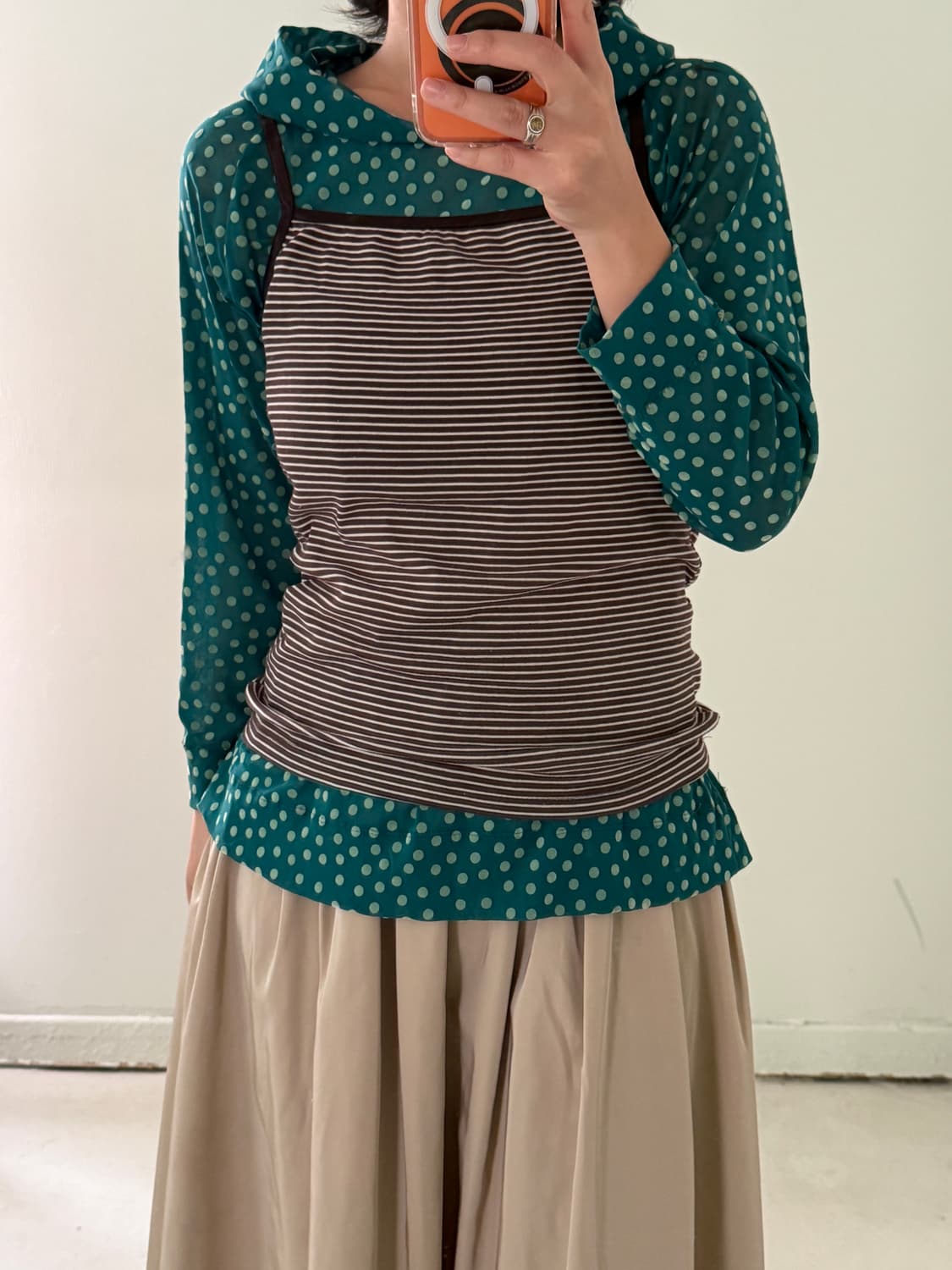 일본빈티지 도트 시스루 후드세트 상품이미지5