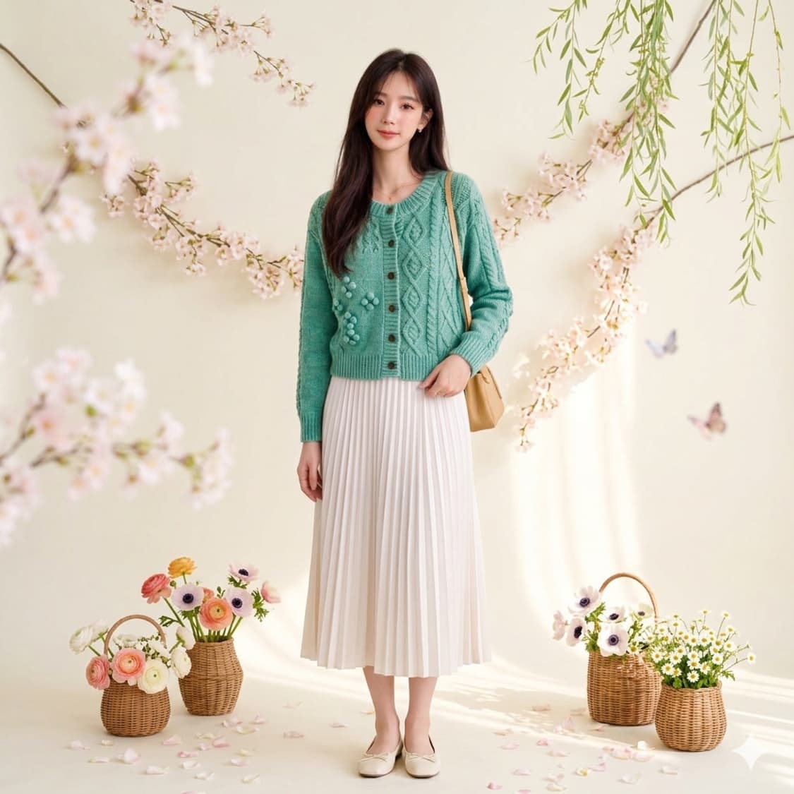 🌸봄컬러 | JJ지고트 민트 니트 가디건 55~66 | 화사핏 상태A 상품이미지9