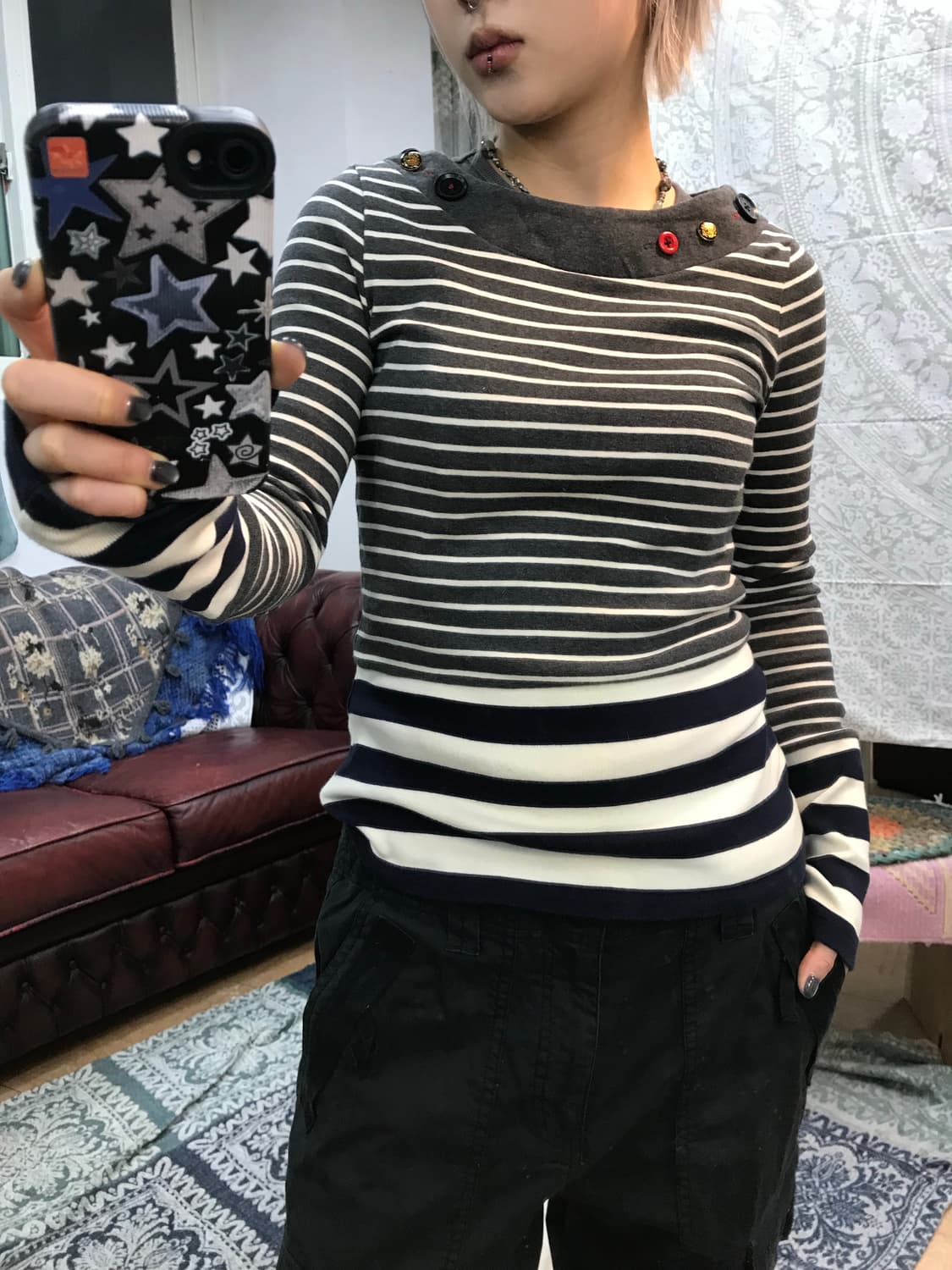 Firenze 버튼 스트라이프 긴팔 티  상품이미지2