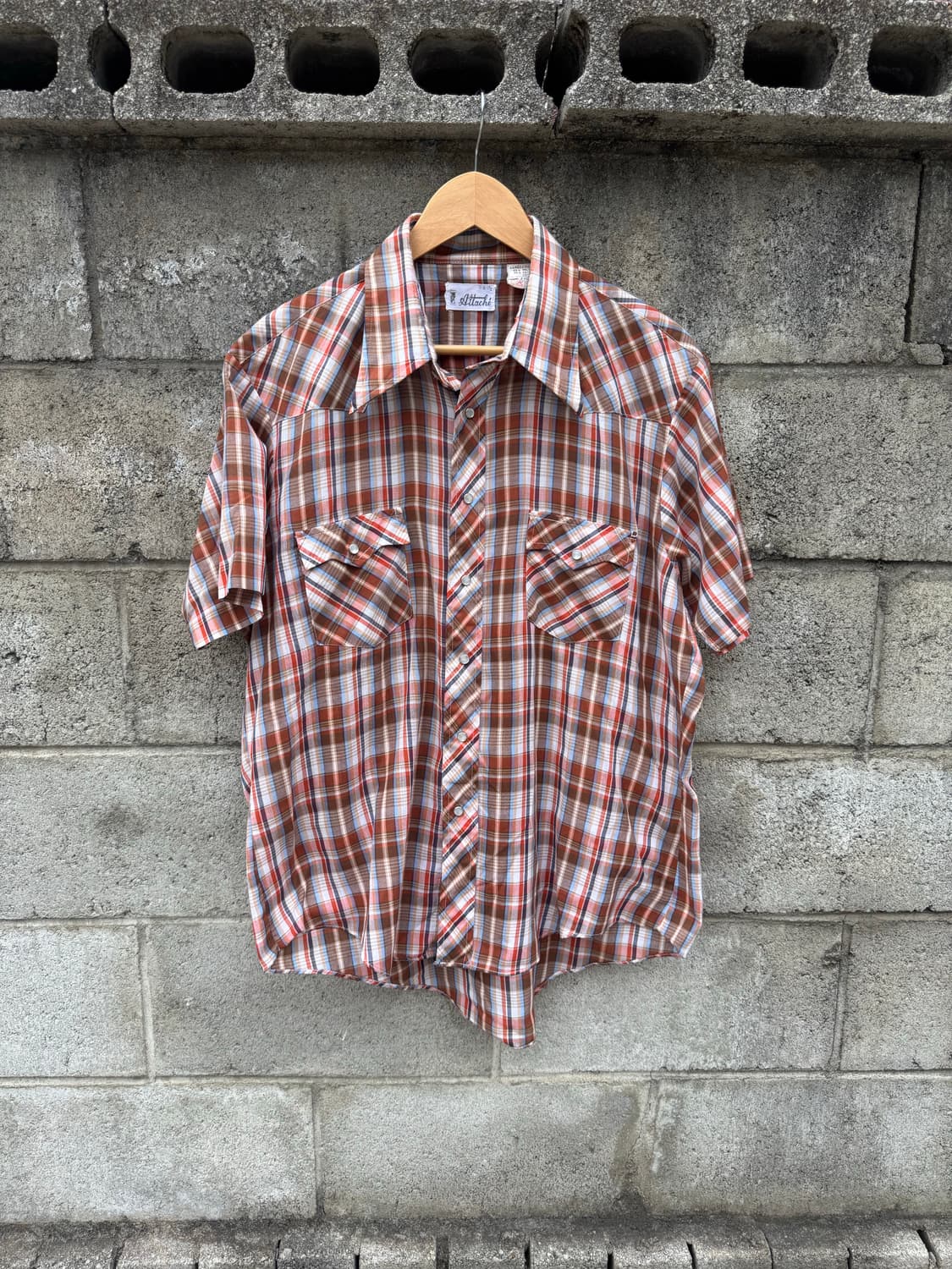 80~90s attache 빈티지 브라운 체크 웨스턴 반팔 셔츠 xl 상품이미지1