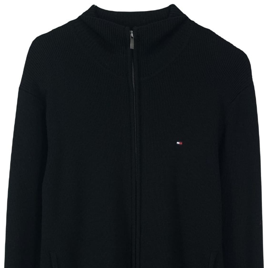 [타미힐피거] 로고 자수 니트 집업 가디건 블랙 M18639 상품이미지4