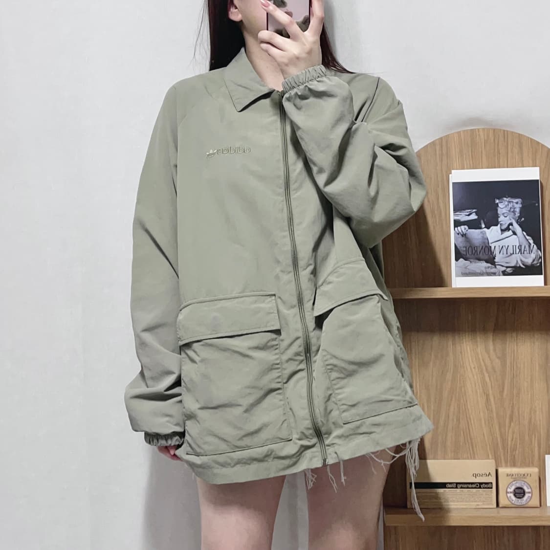 [정품] 아디다스 트레포일 A33 카키 나일론 자켓 [ L ] 상품이미지4