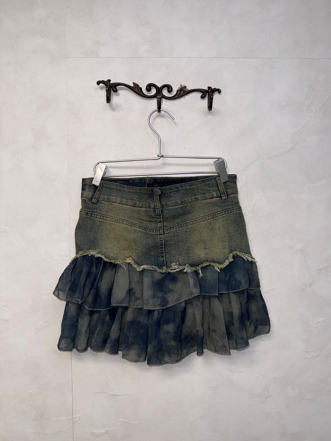 Denim tie dye chiffon cancan layered sk 상품이미지3